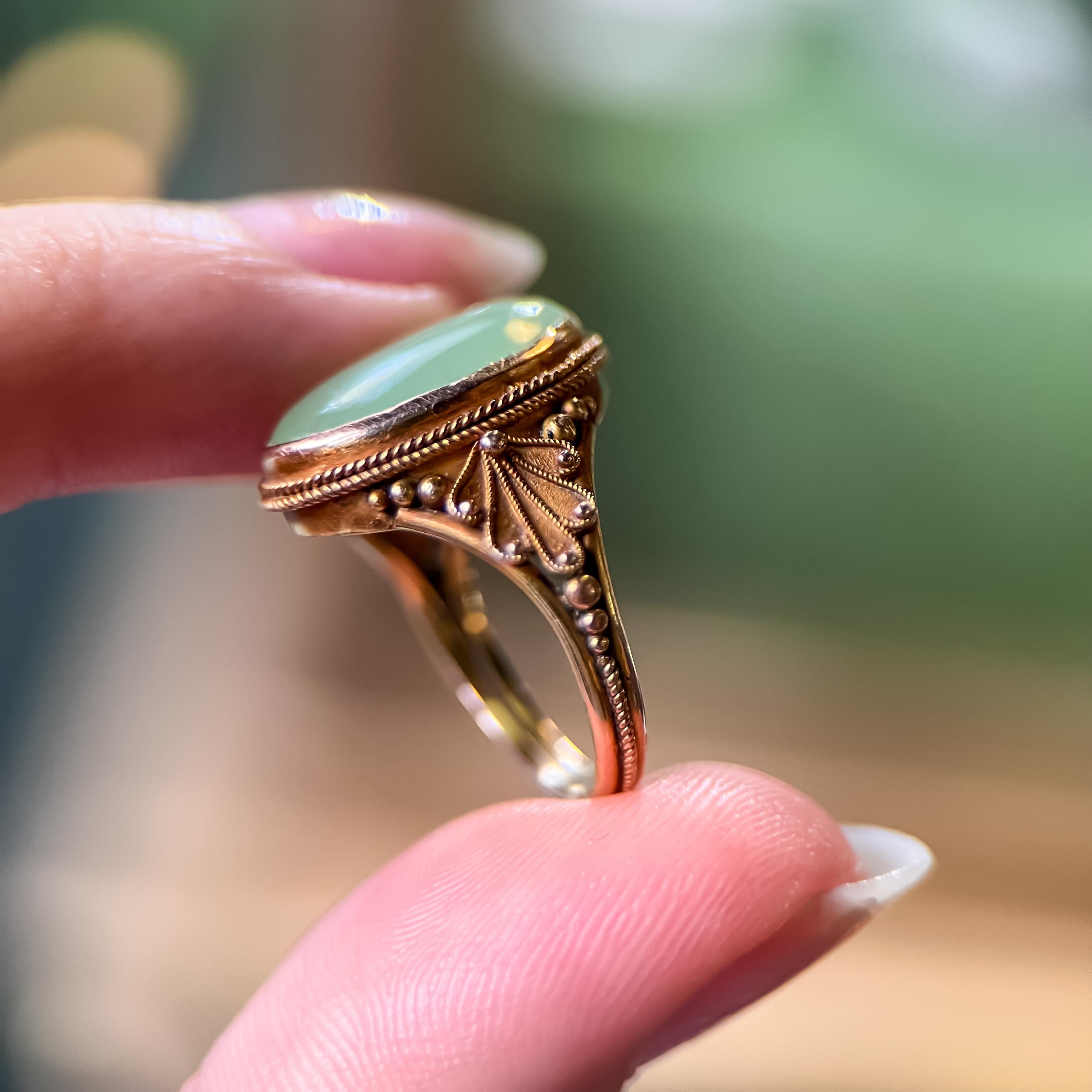 Victorian Jade Granulated Gold Ring