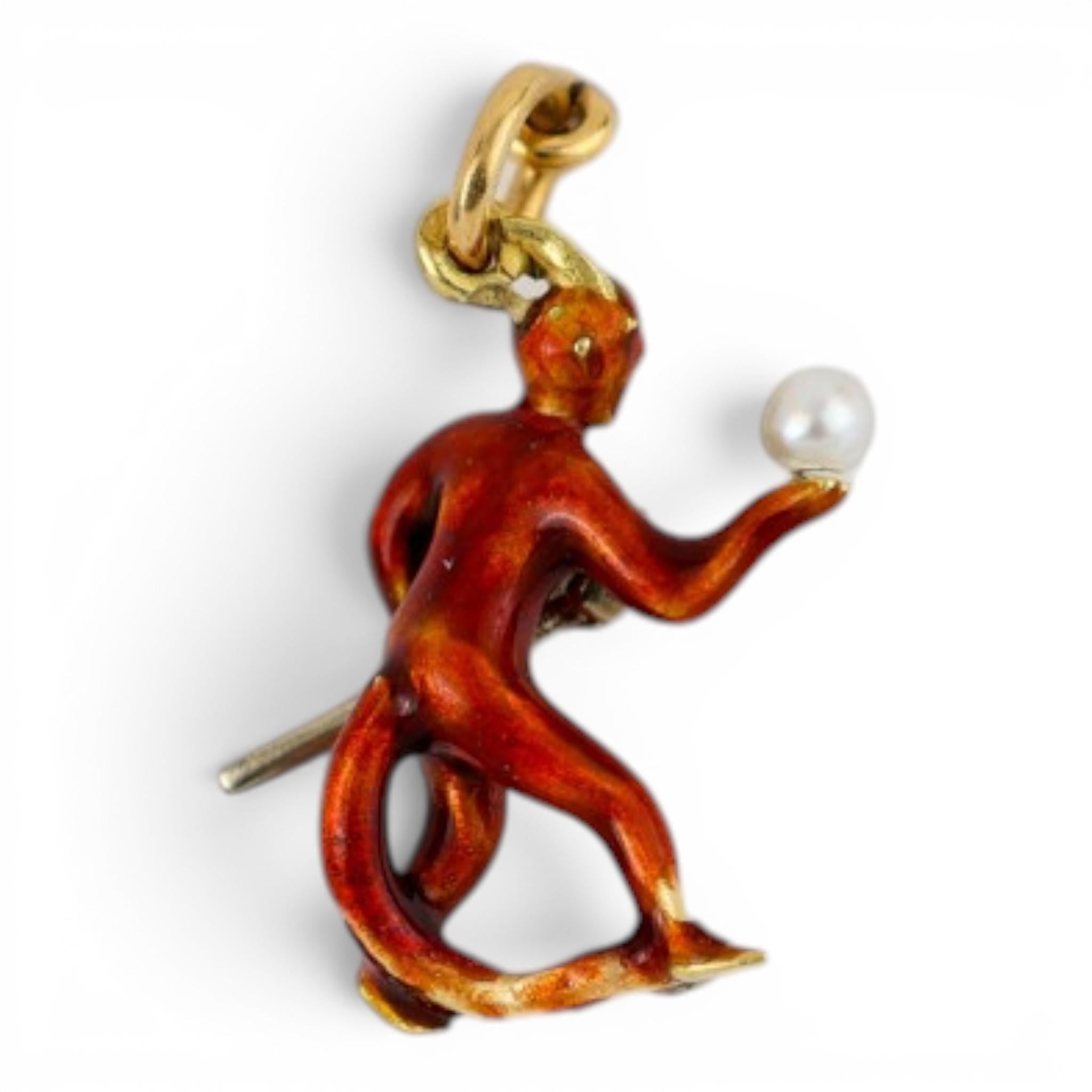French 18K Platinum Enamel Devil Charm