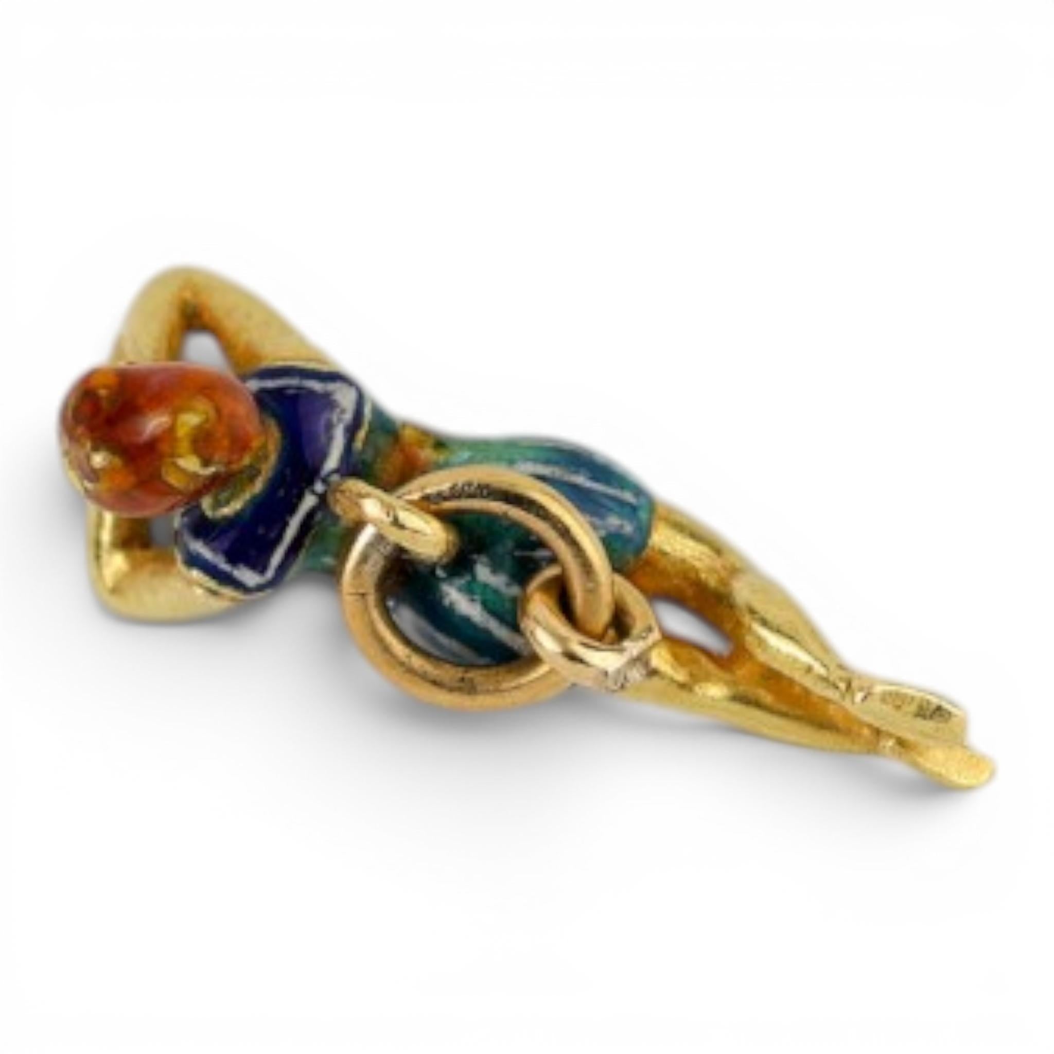 French 18K Platinum Enamel Swimmer Charm
