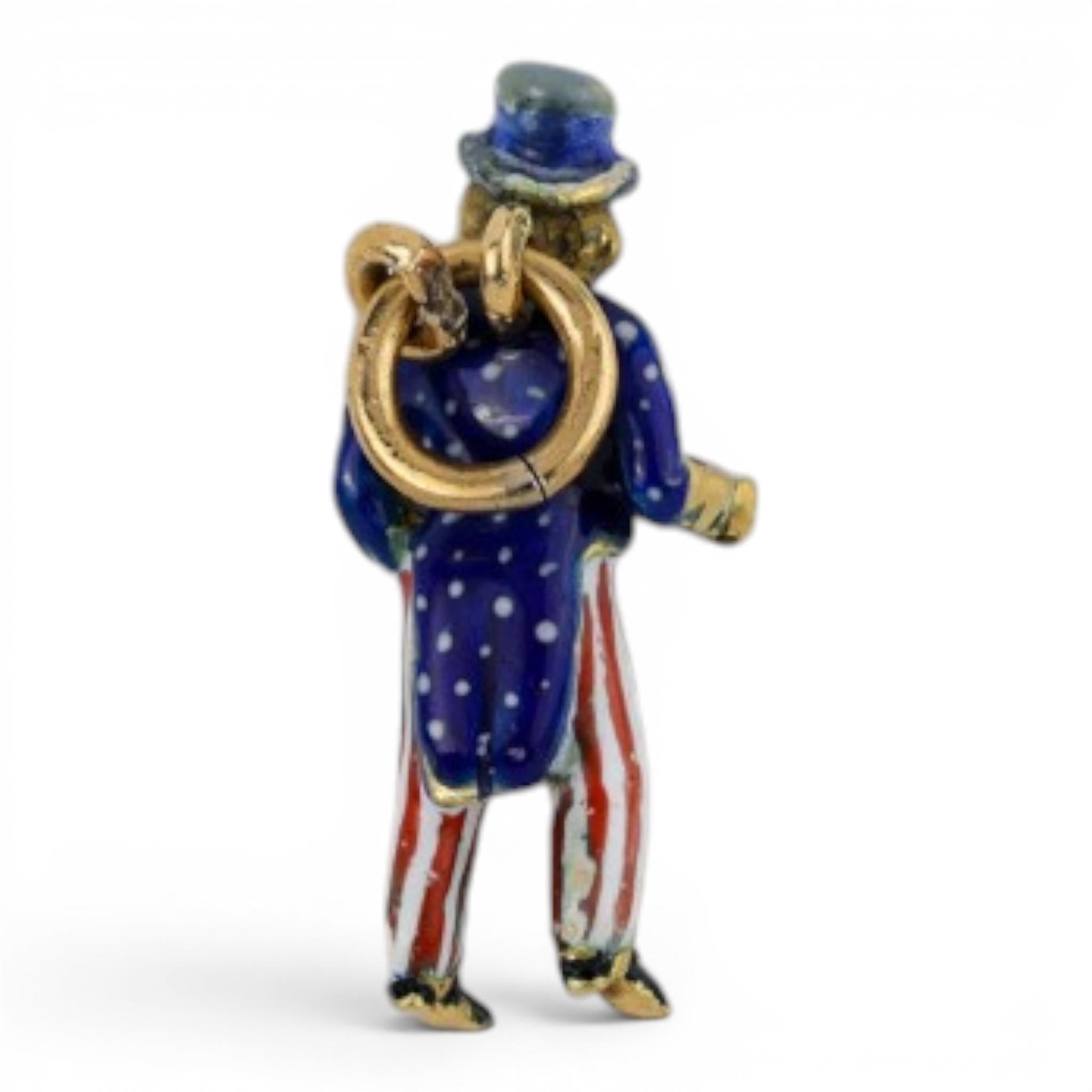 Vintage French 18K Platinum Uncle Sam Enamel Charm