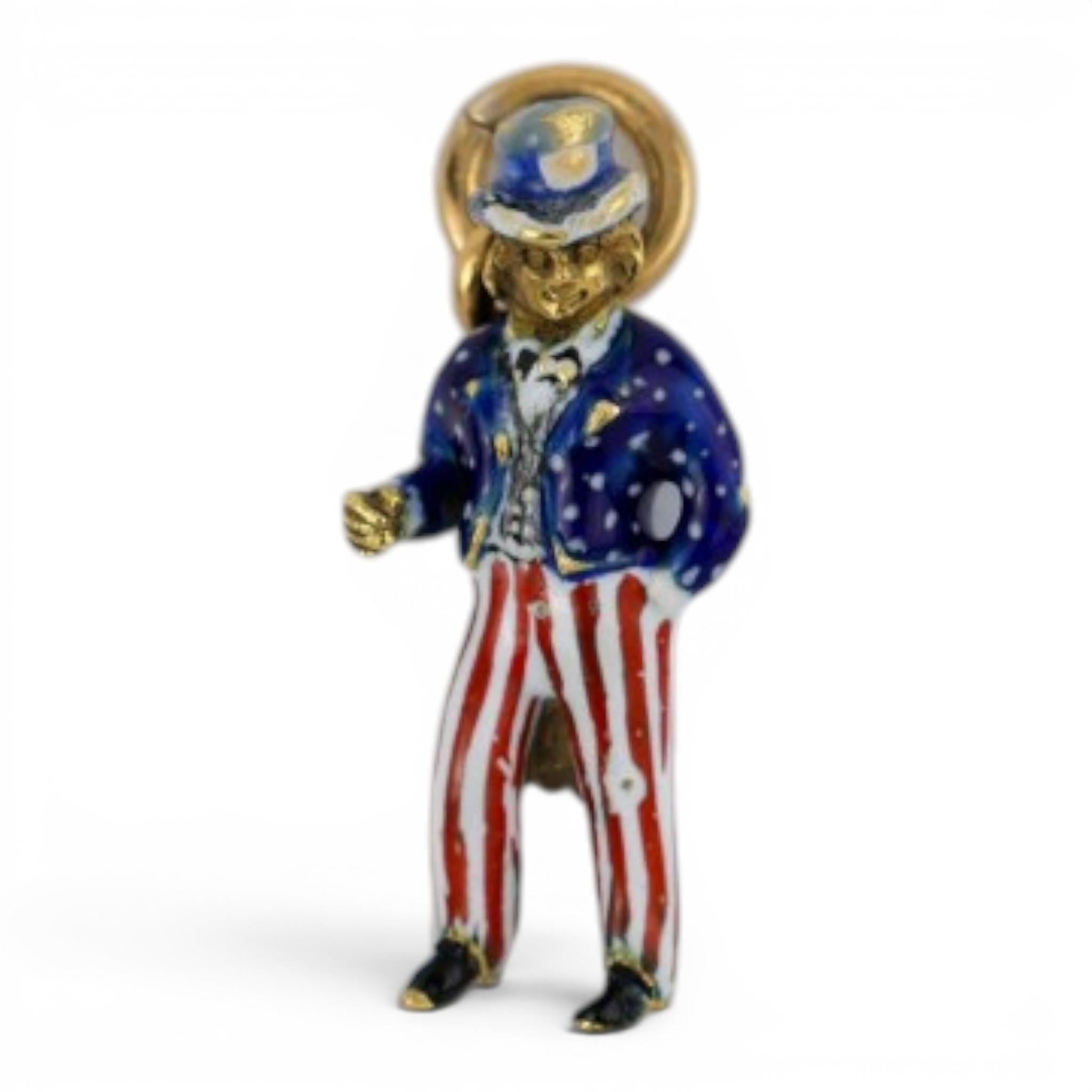 Vintage French 18K Platinum Uncle Sam Enamel Charm
