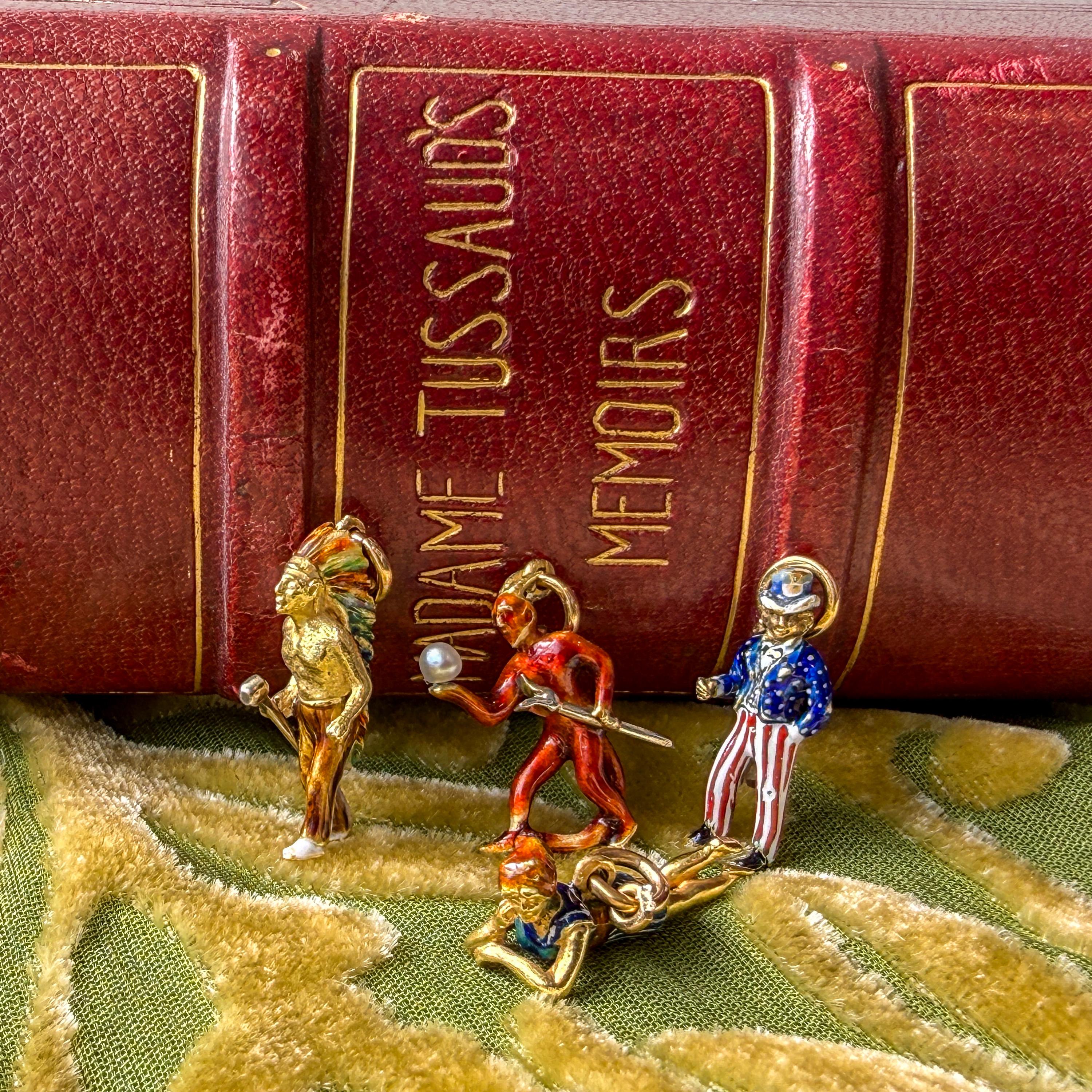 Vintage French 18K Platinum Uncle Sam Enamel Charm