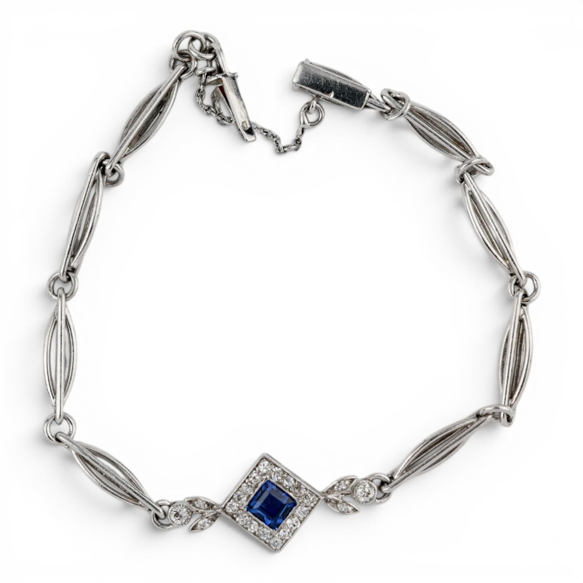 Art Deco Platinum Sapphire & Diamond Link Bracelet