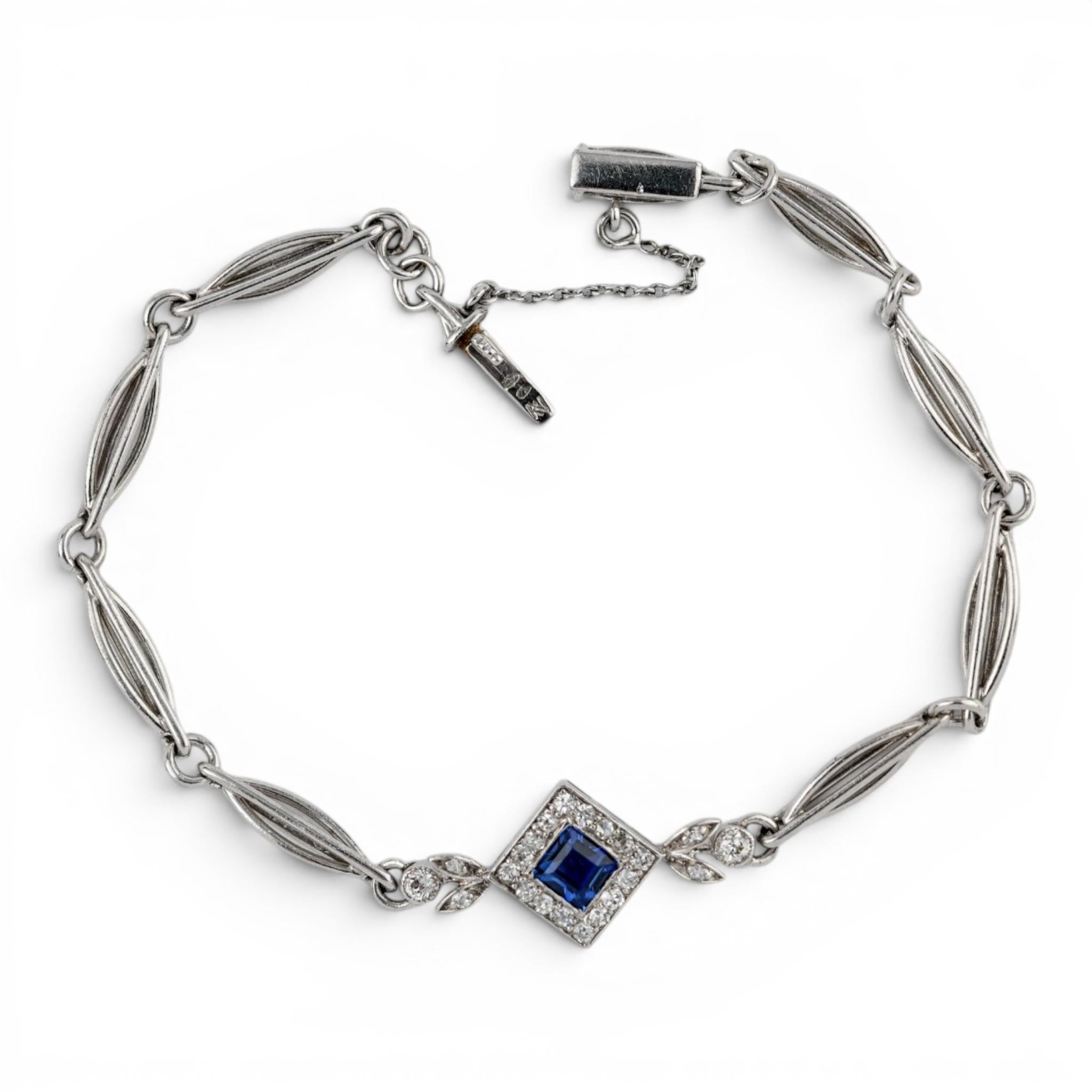 Art Deco Platinum Sapphire & Diamond Link Bracelet
