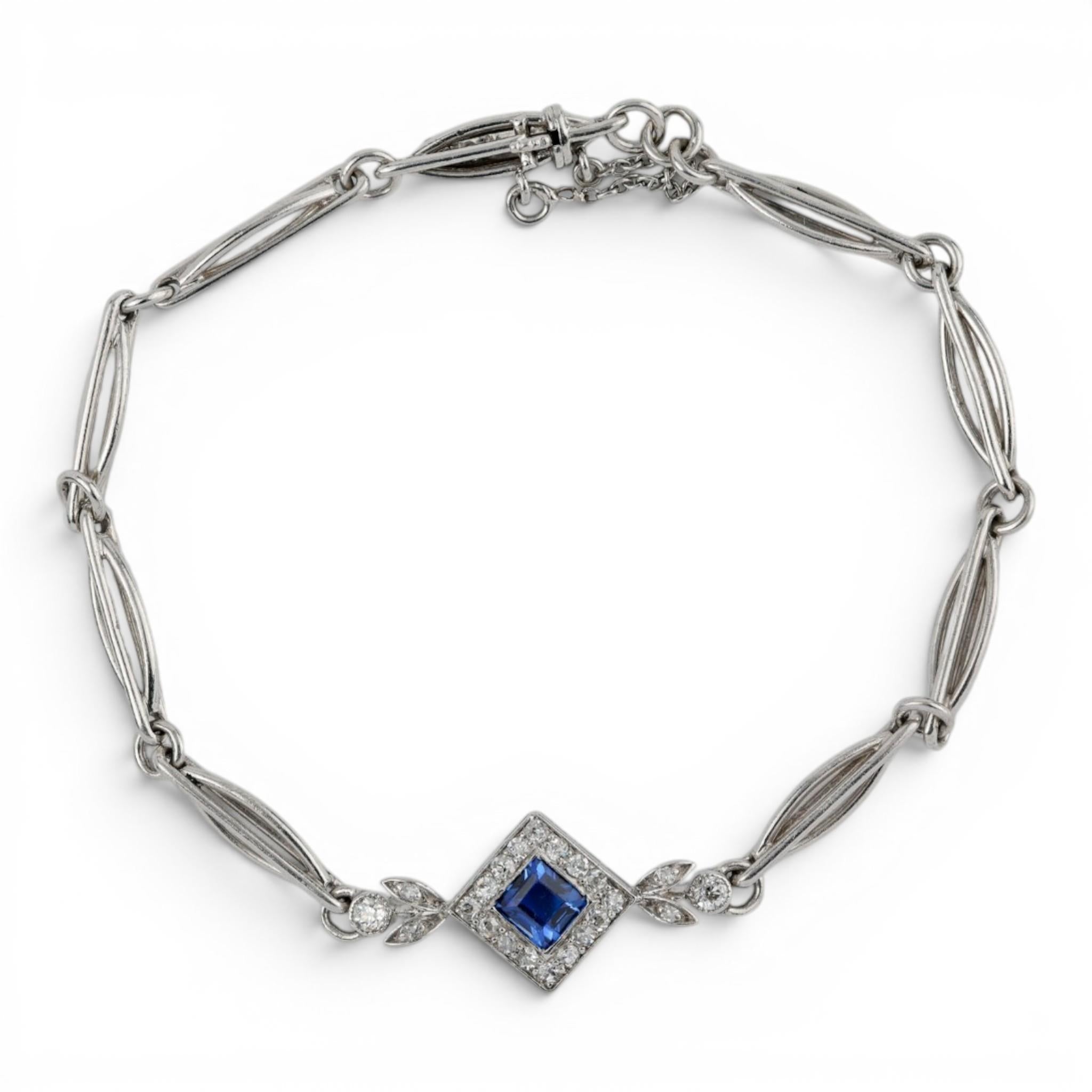 Art Deco Platinum Sapphire & Diamond Link Bracelet
