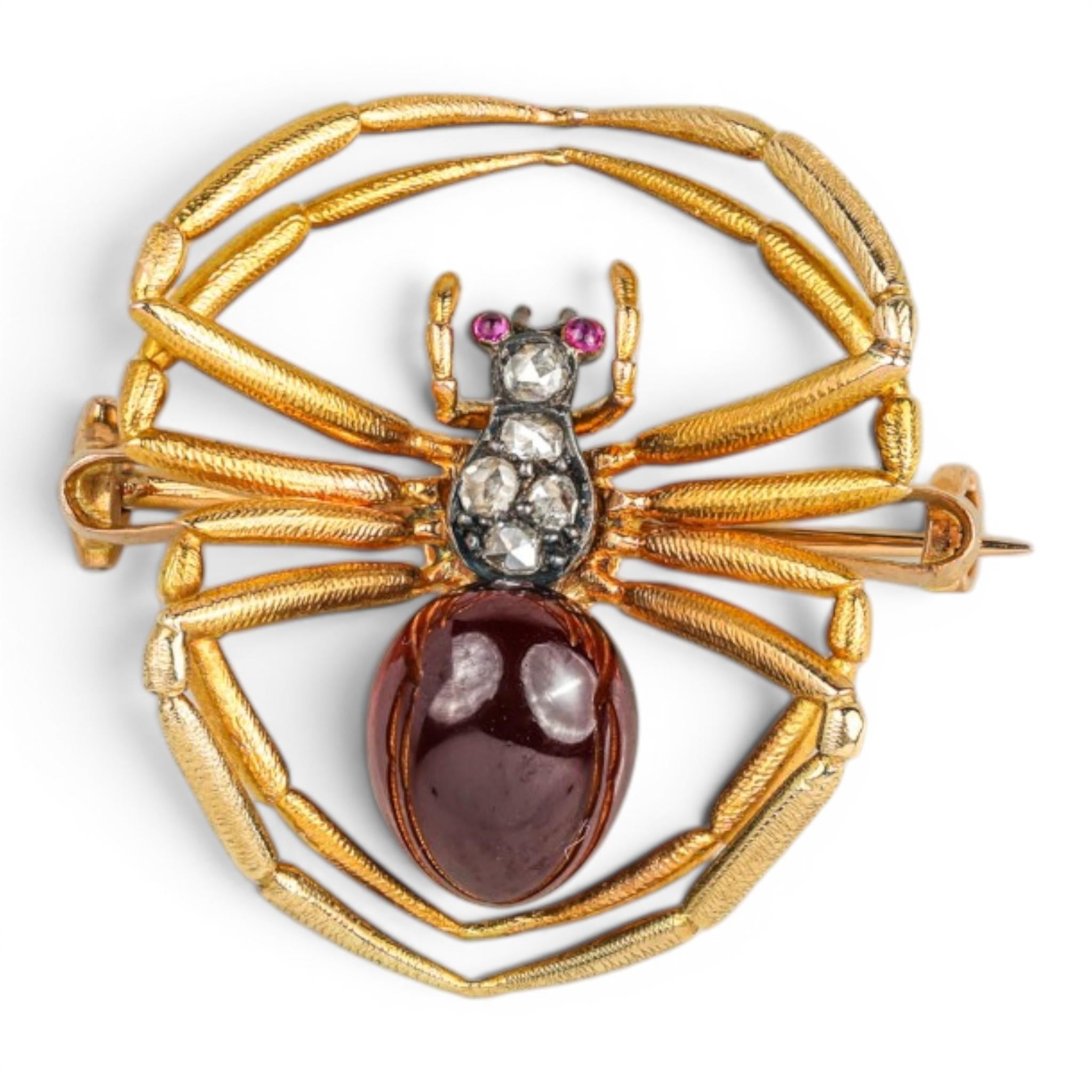 French 19th Century Garnet & Diamond Spider Brooch