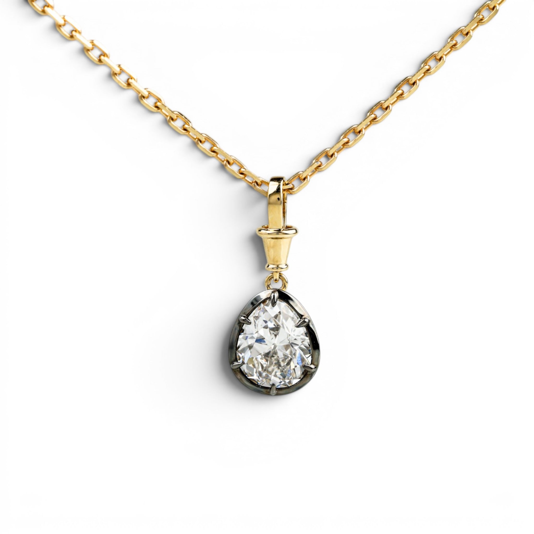 Antique Pear Lab Diamond Button Back Collet Pendant