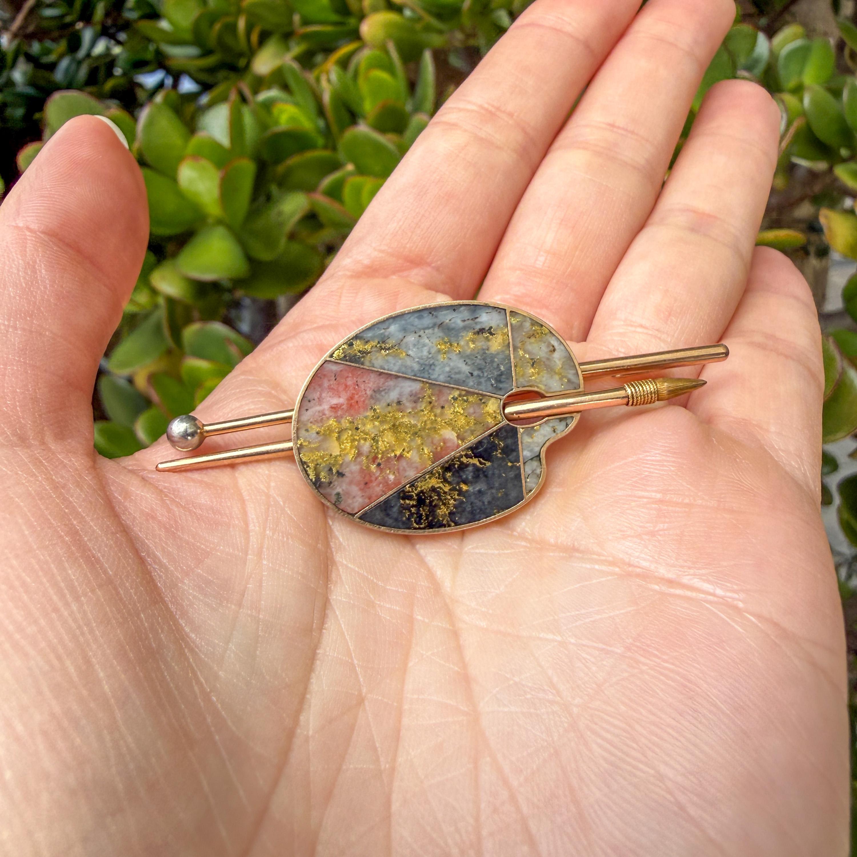 Victorian Gold Quartz Artist's Palette Brooch