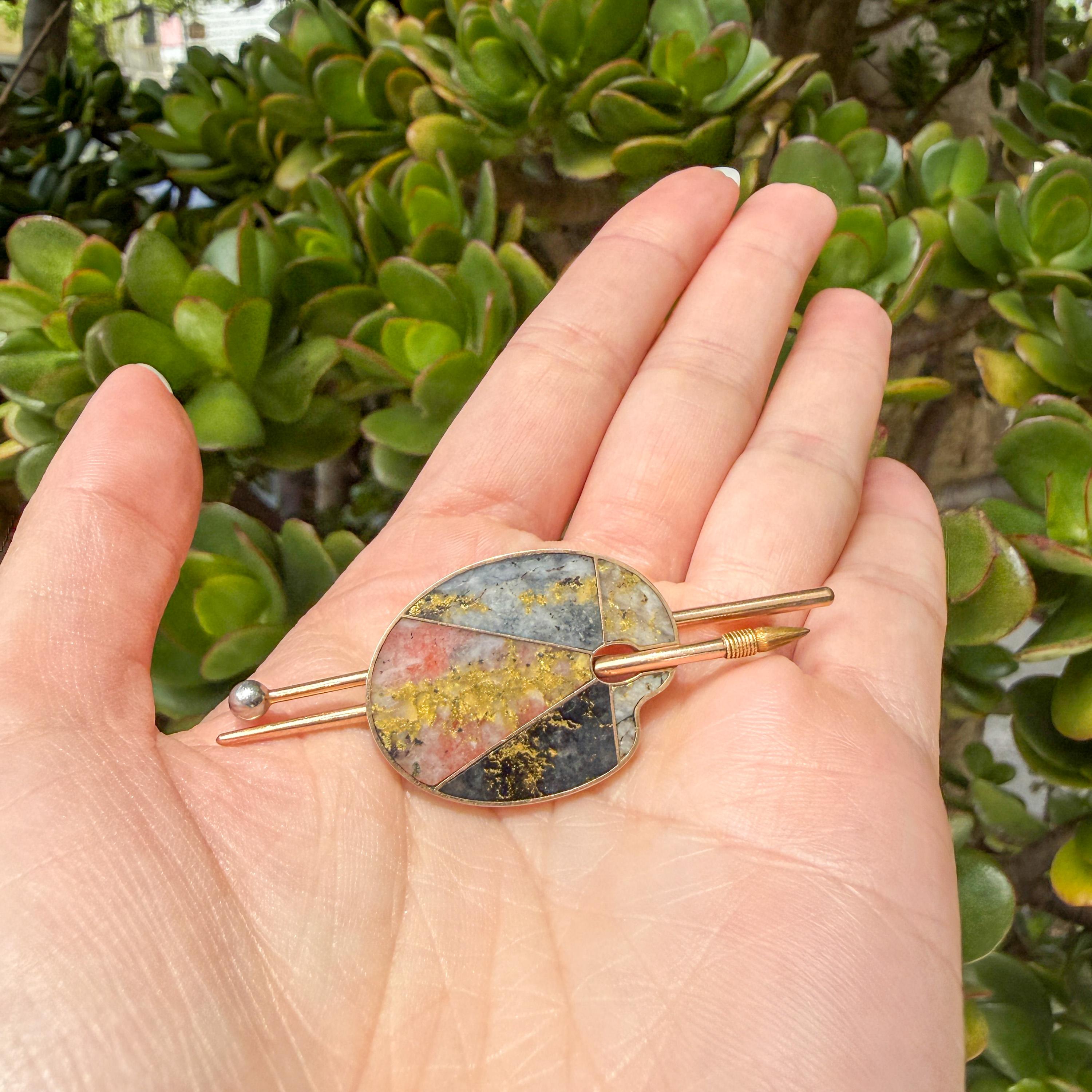 Victorian Gold Quartz Artist's Palette Brooch