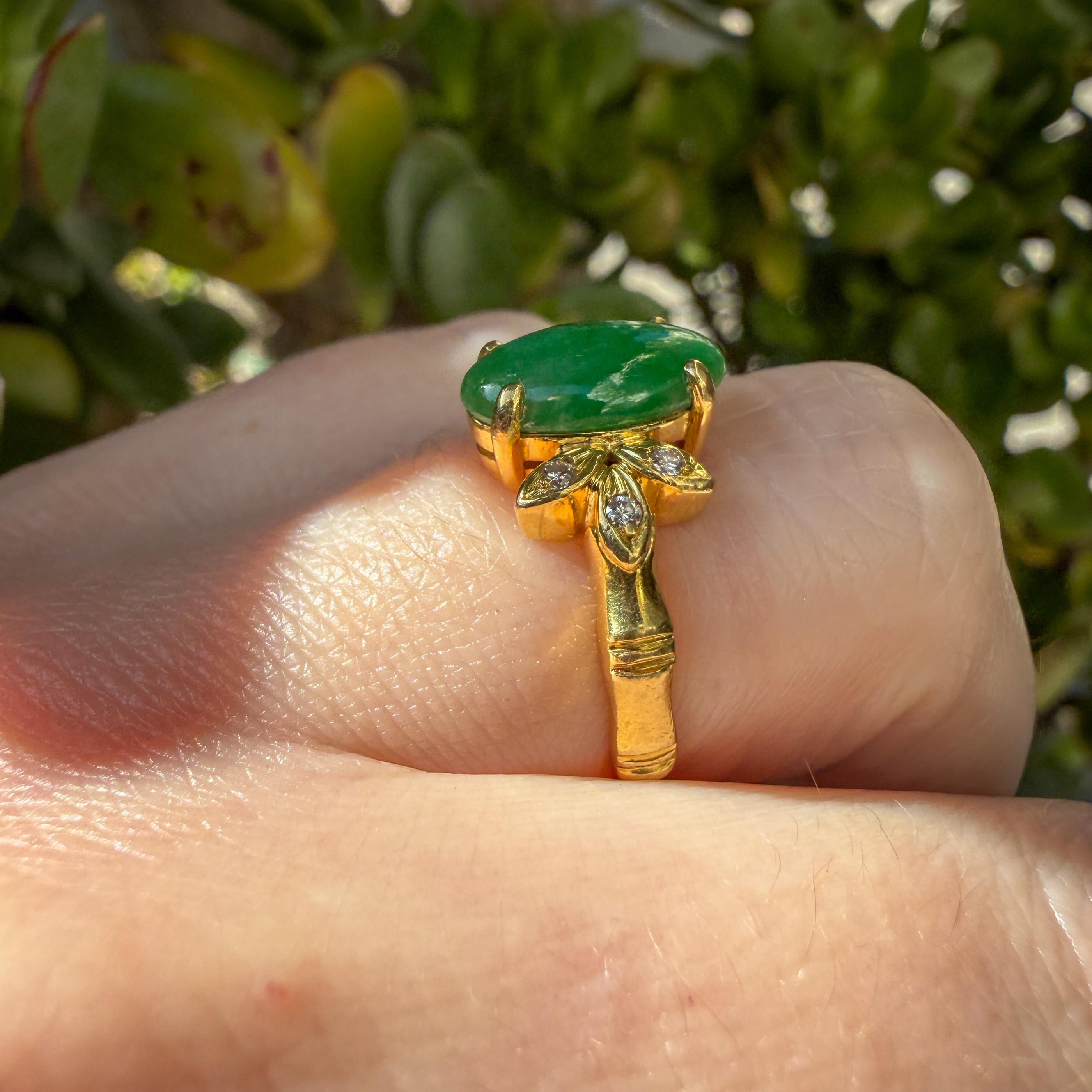 Vintage 18K Jade and Diamond Ring