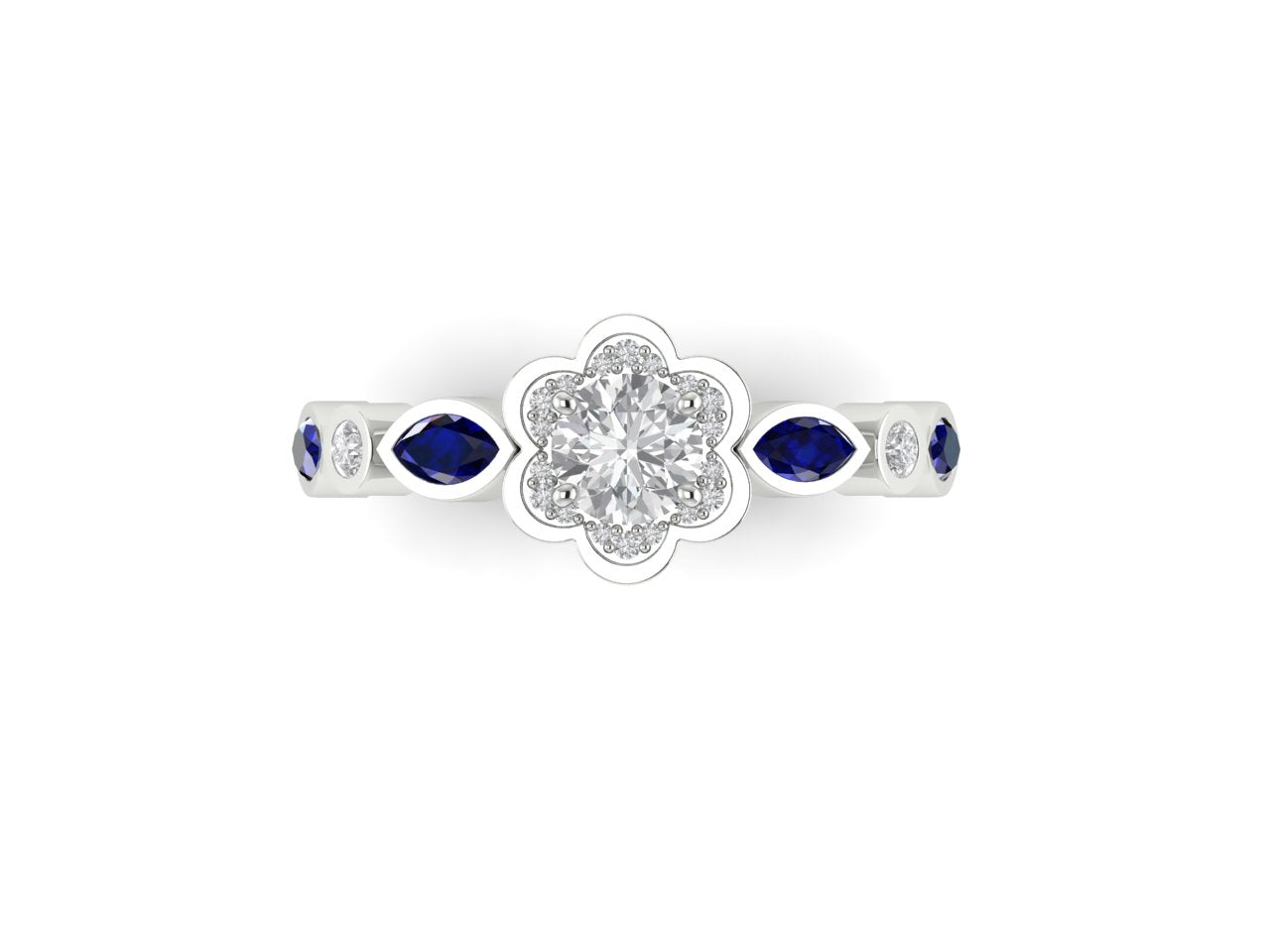 Custom 14K White Gold Sapphire & Diamond Ring for Jayden