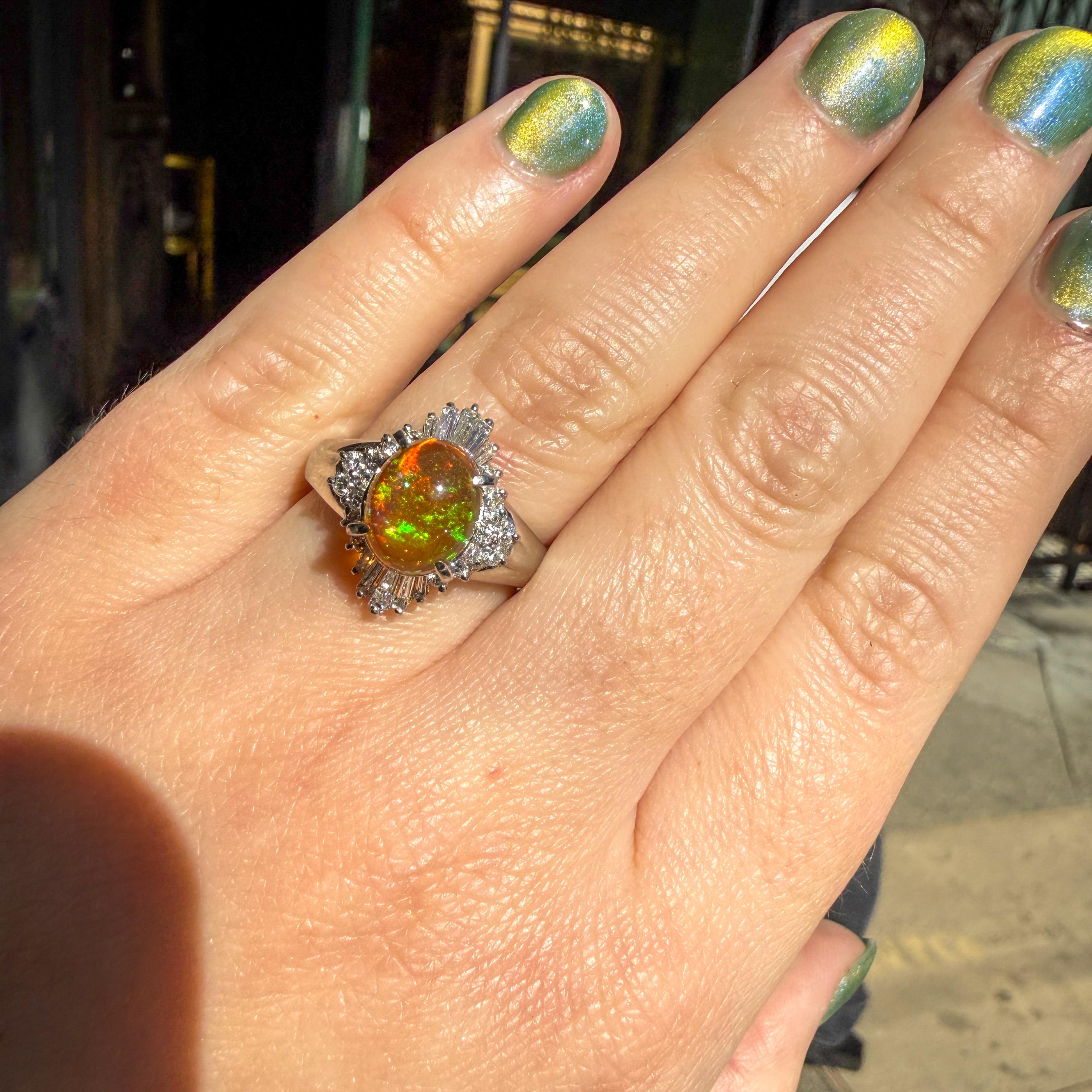Vintage Fire Opal & Diamond Platinum Ballerina Ring