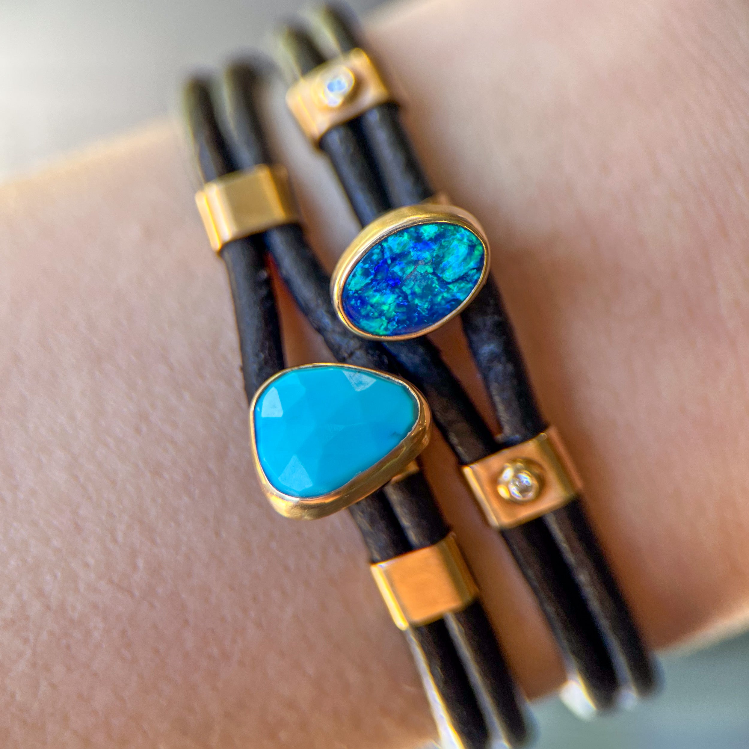 Turquoise & Leather Cord Bracelet