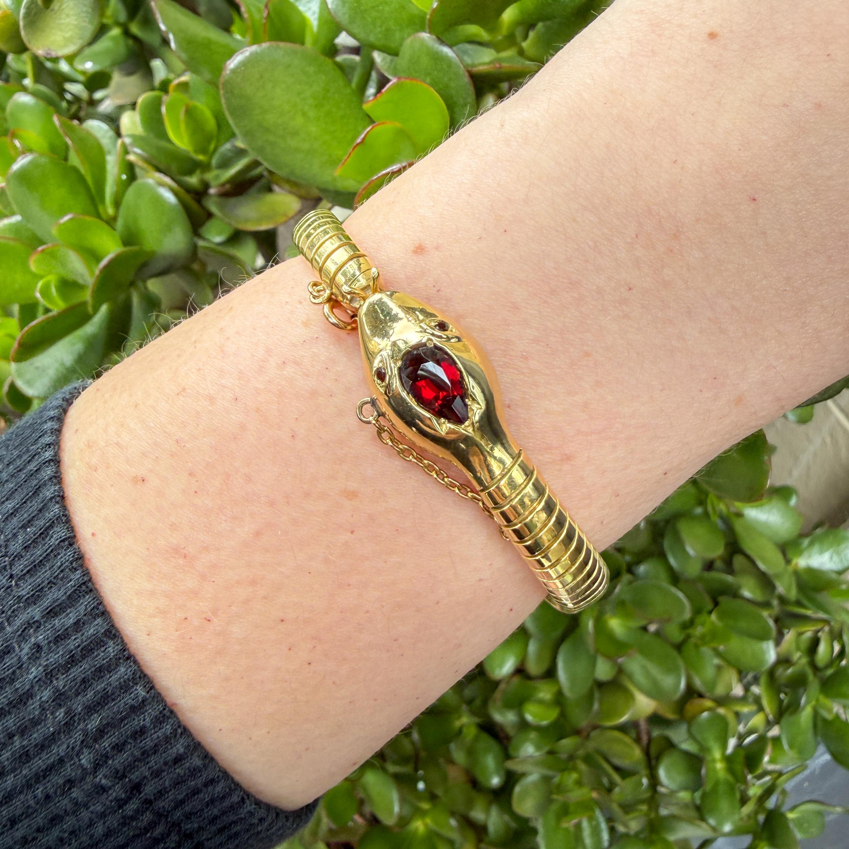 Vintage Garnet Snake Tubogas 18K Bracelet