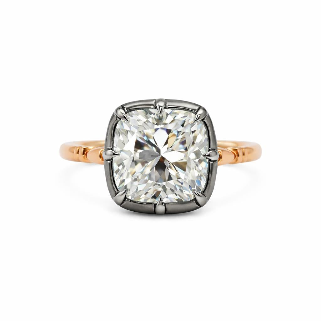 Old Mine Cut Lab Diamond Collet Button Back Ring