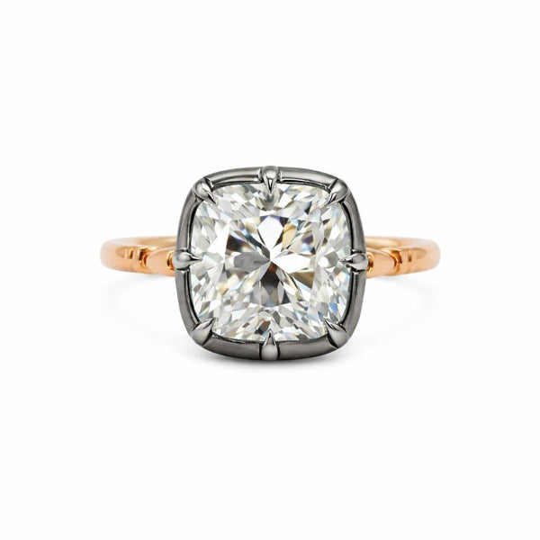 Old Mine Cut Lab Diamond Collet Button Back Ring