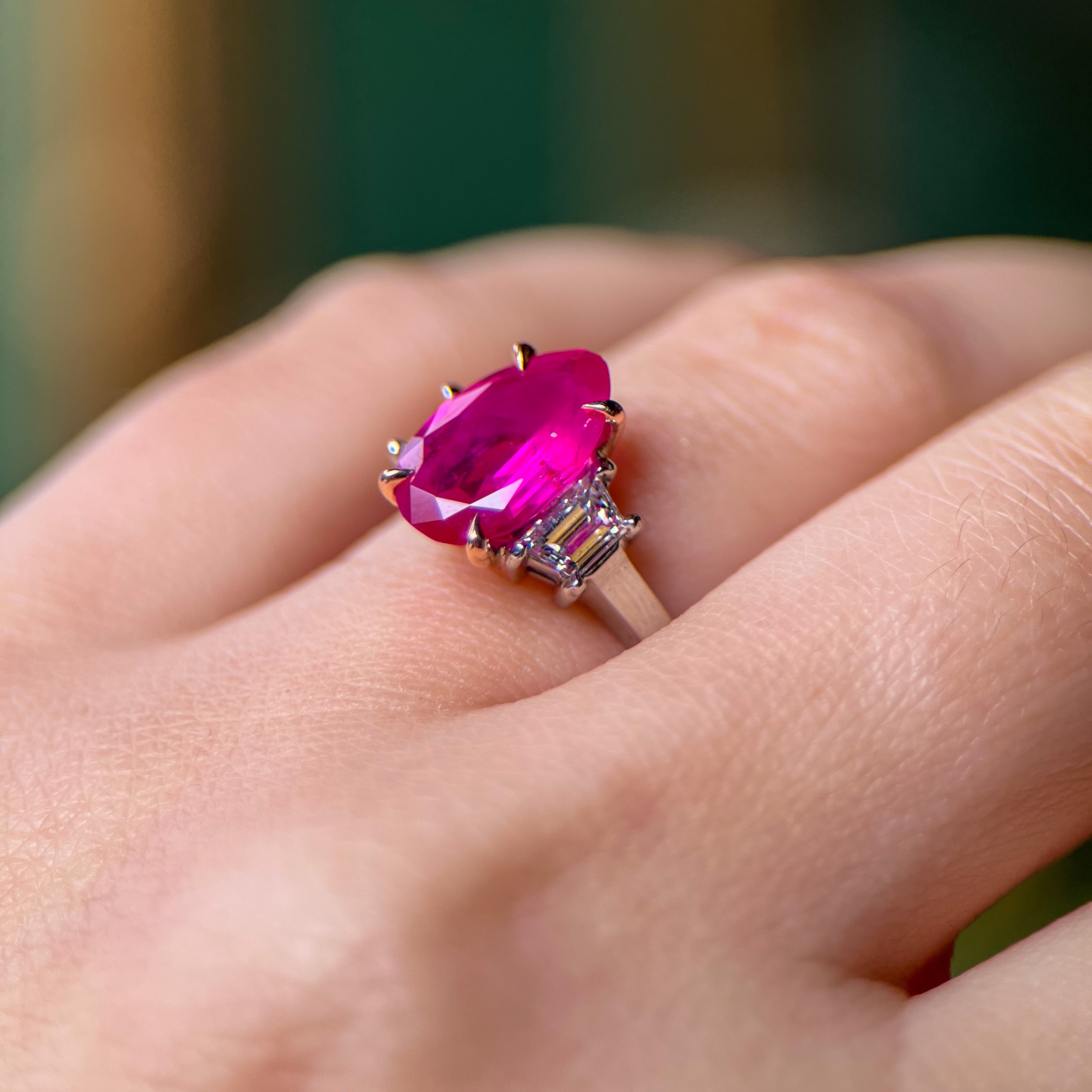 Platinum 3.09 CT Burma Ruby & Natural Diamond Ring