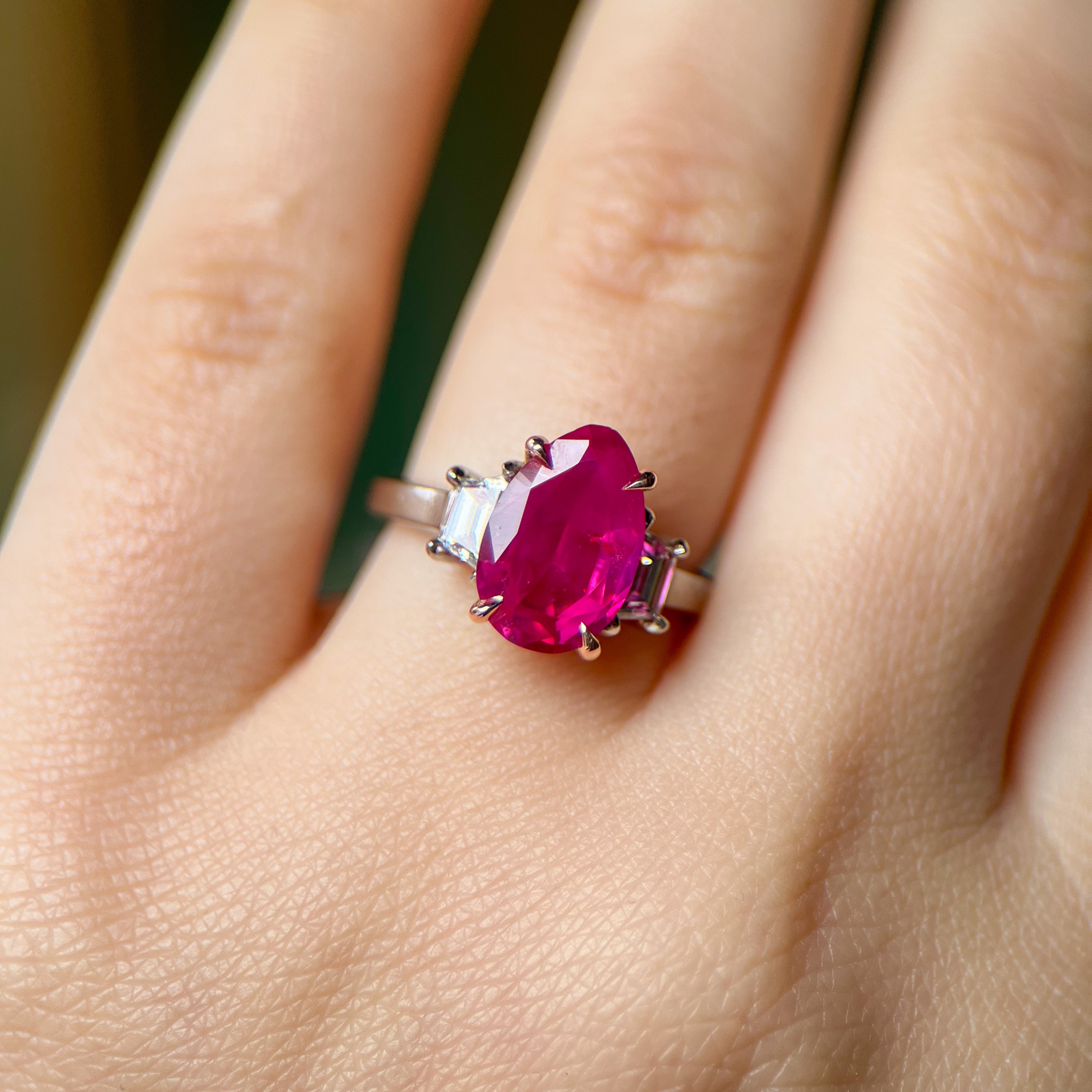 Platinum 3.09 CT Burma Ruby & Natural Diamond Ring