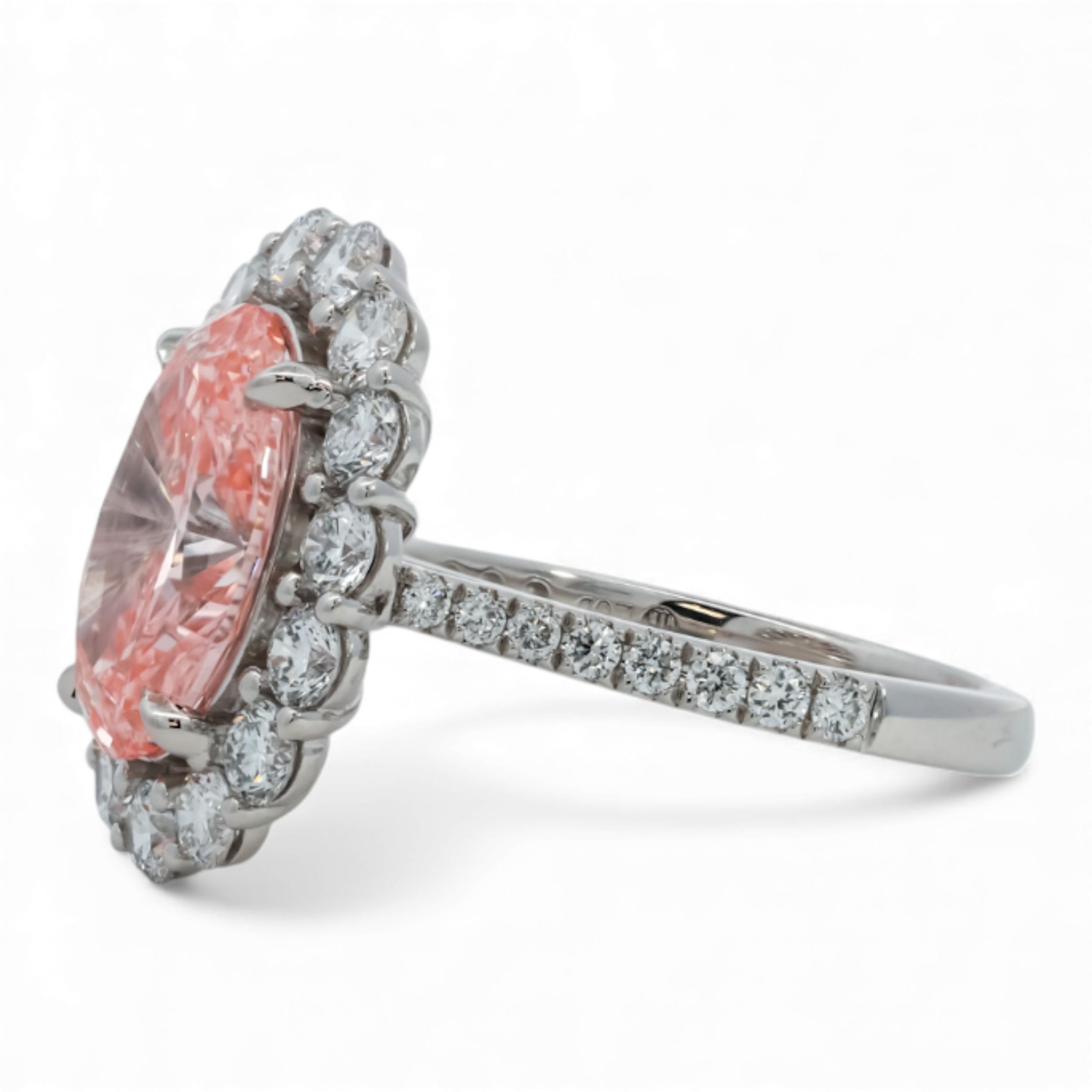 3 CT Fancy Pink LG Diamond Halo Platinum Engagement Ring