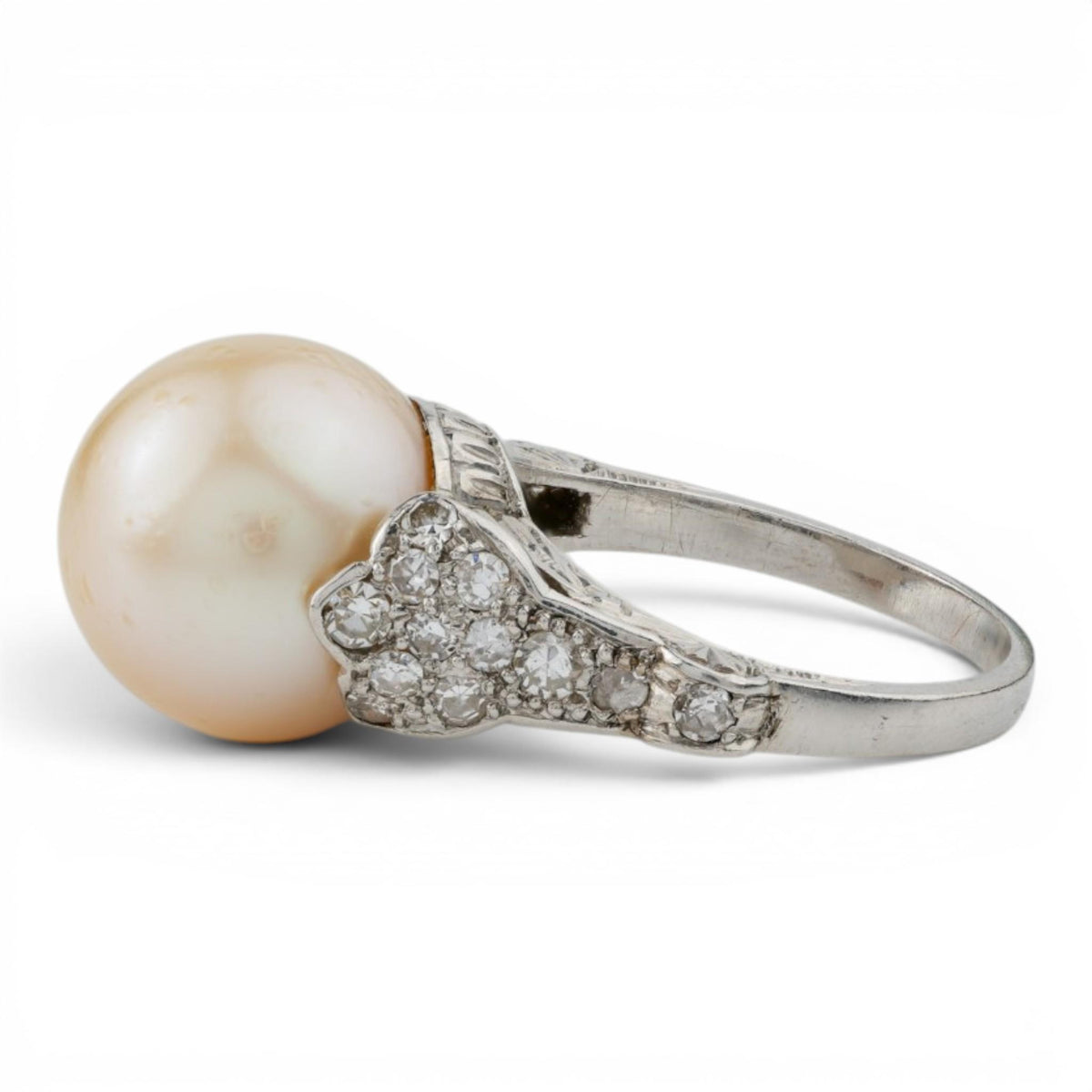 Antique Platinum Pearl and Diamond Ring