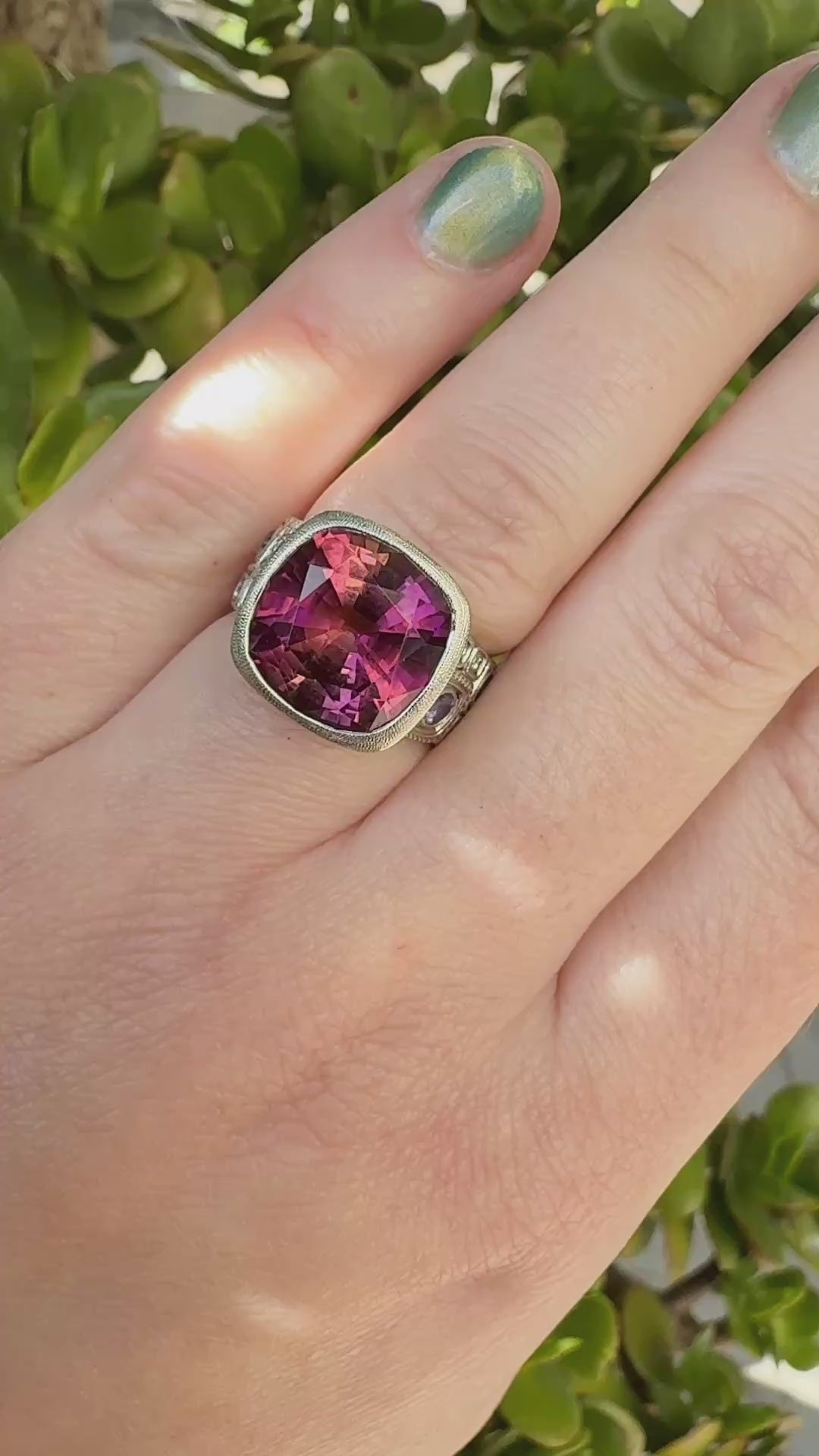 Alex Sepkus 'Windows' Platinum Bi-Color Tourmaline, Sapphire and Diamond Ring