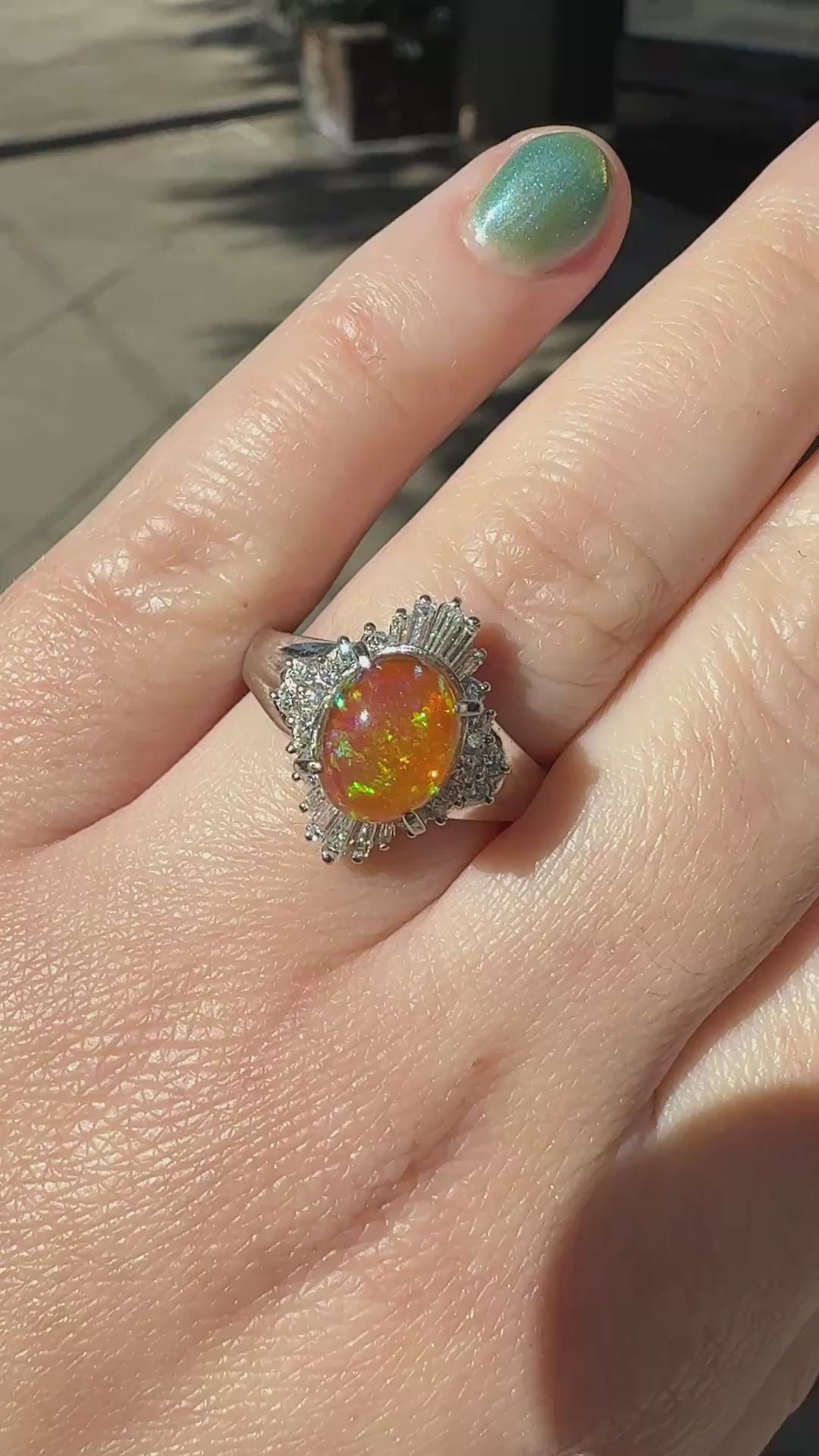 Vintage Fire Opal & Diamond Platinum Ballerina Ring