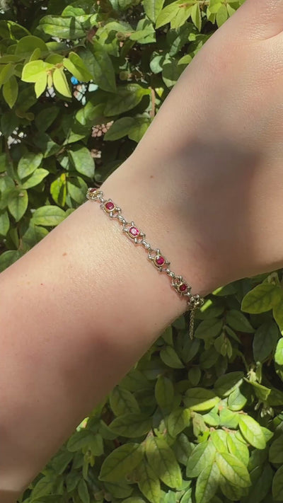 Vintage French Platinum 18K Ruby & Diamond Link Bracelet