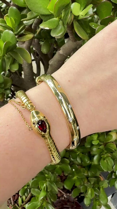 Vintage Garnet Snake Tubogas 18K Bracelet