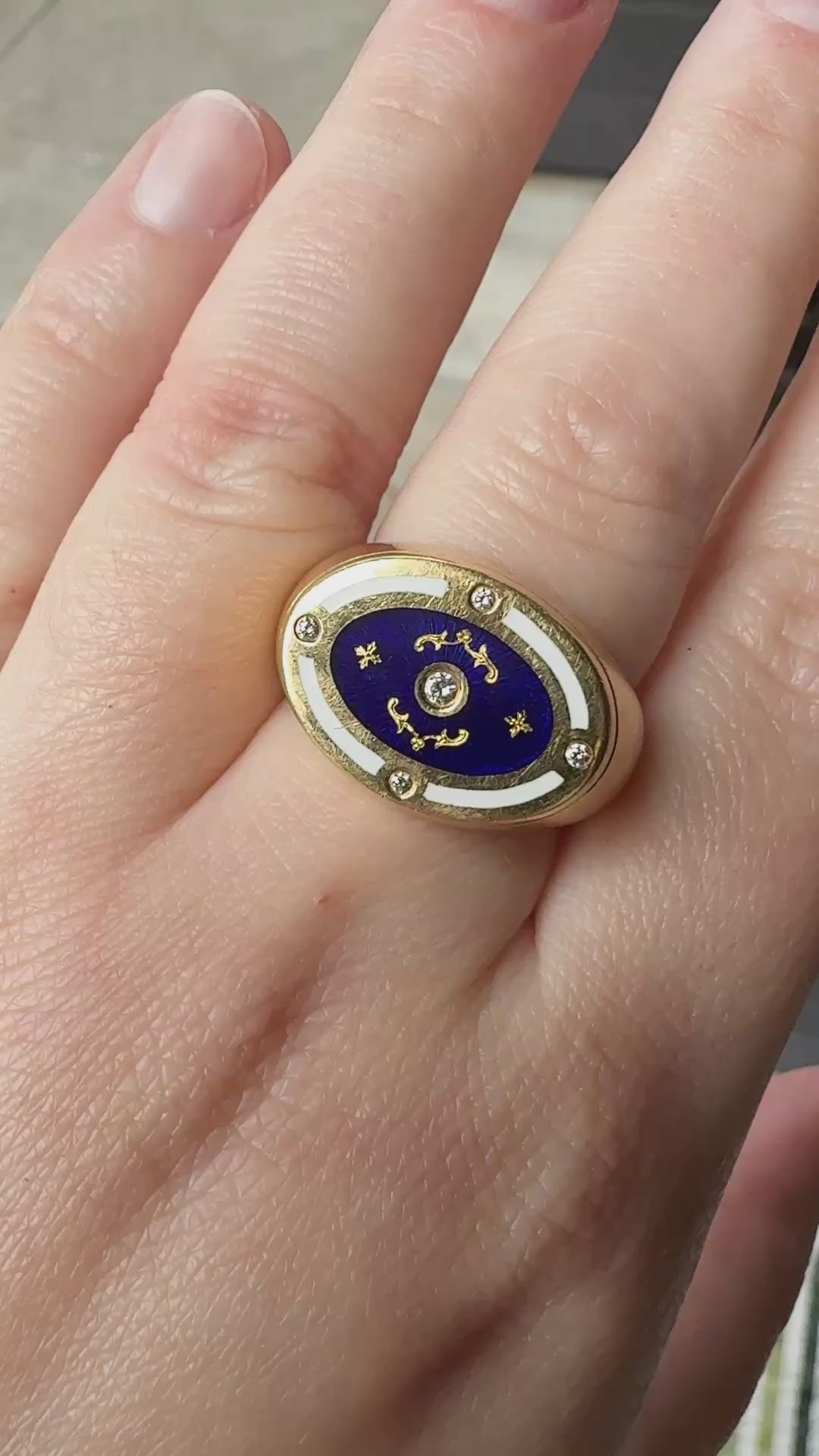 Modern Fabergé 18K Enamel & Diamond Signet Ring