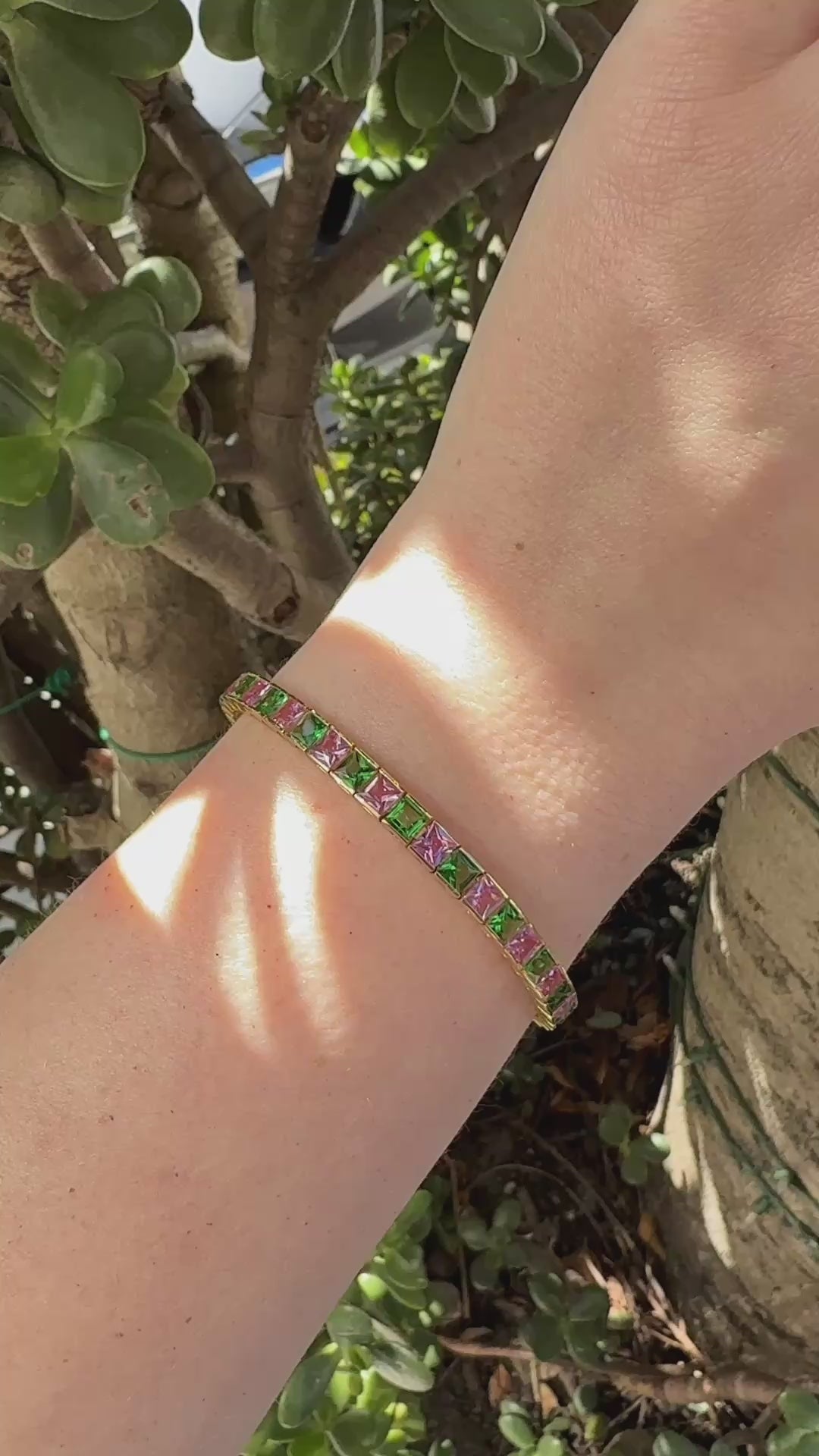 18KT Gold Pink Sapphire & Tsavorite Line Bracelet