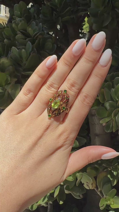 Vintage Enamel, Peridot, Tsavorite, & Diamond Dinner Ring