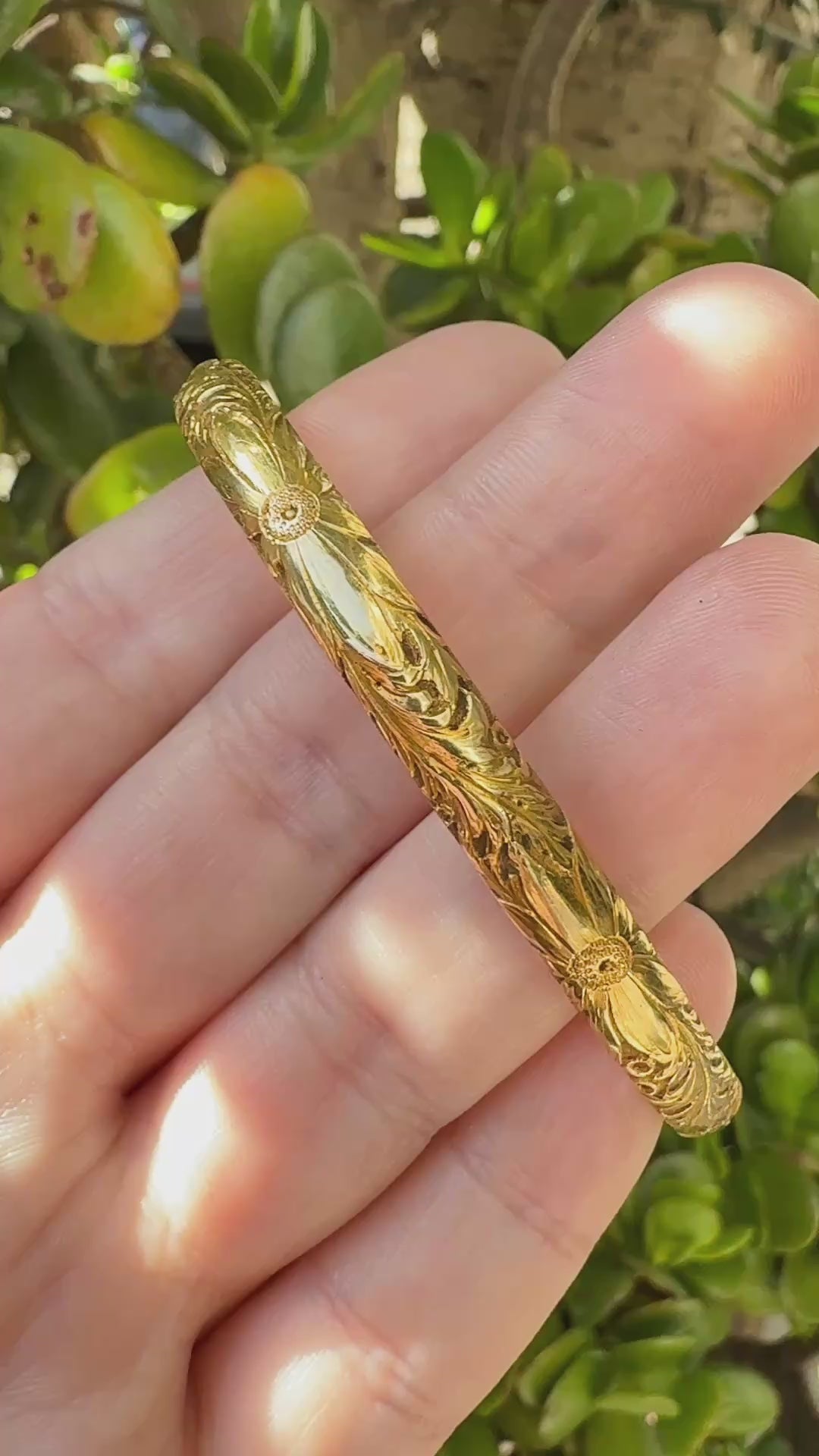 Art & Crafts 14k Gold Sunflower Bangle by Carter Gough & Co.