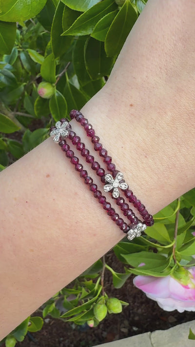 14K Beaded Garnet & Diamond Bracelet