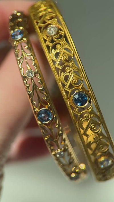 Strobell & Crane Edwardian Montana Sapphire & Diamond Hinged Bangle Bracelet