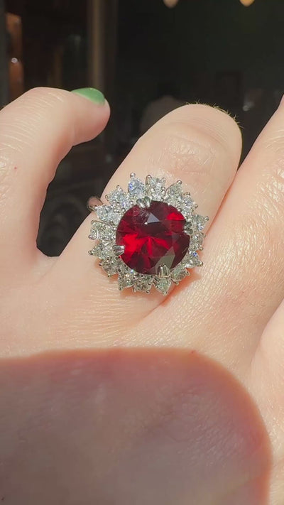 1990 Retro Platinum Ring with 5.5ct Garnet & 2.25ct Diamond Halo