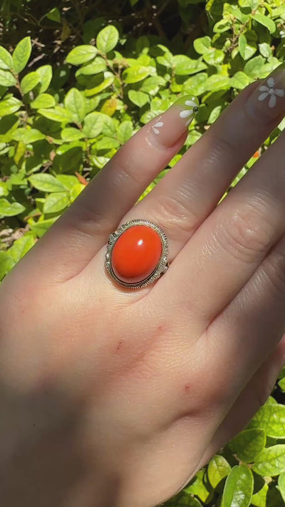 Dutch Victorian Revival Coral & Diamond Ring