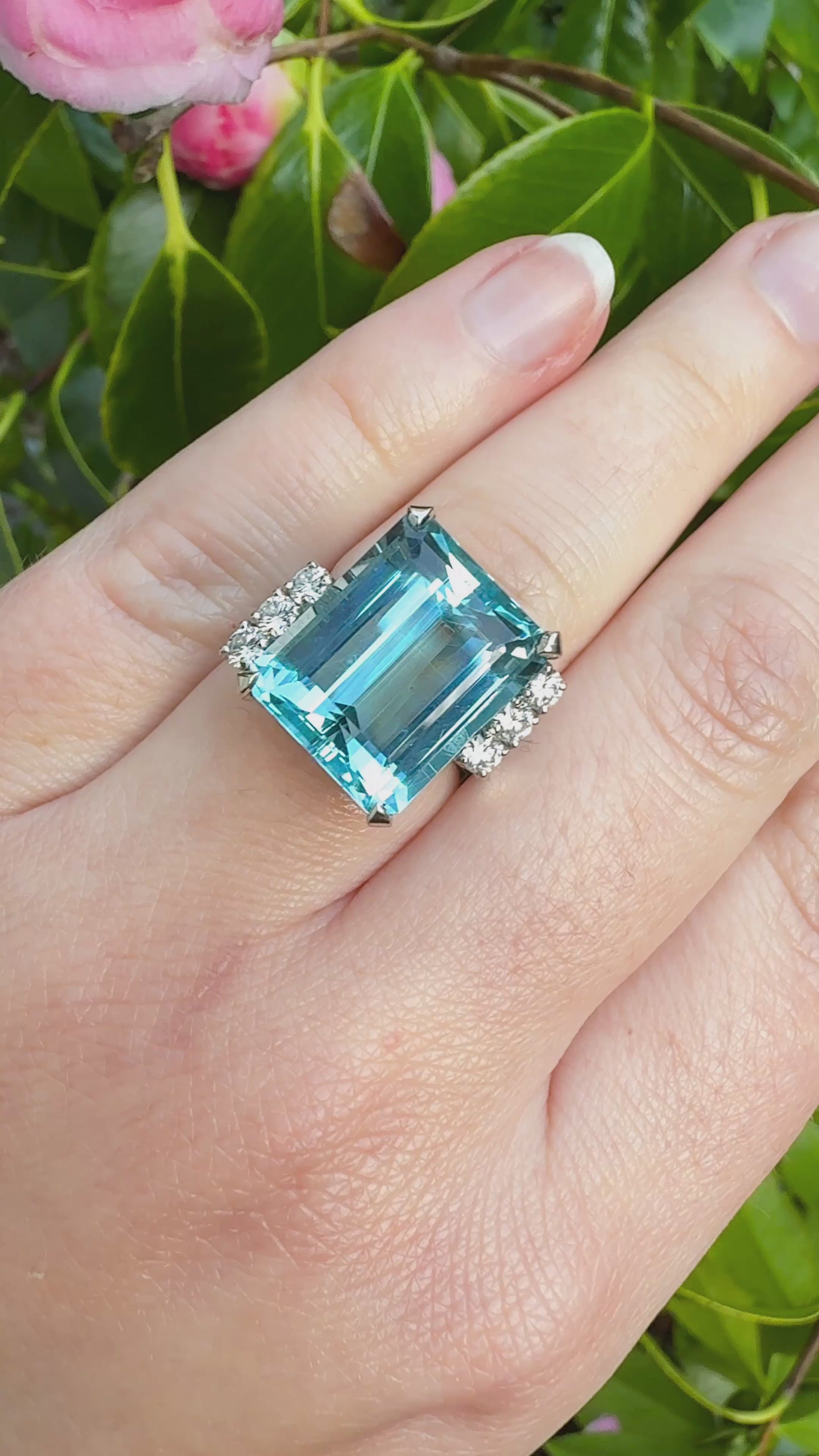 Retro 1960s Emerald-Cut Aquamarine Ring in 14k White Gold