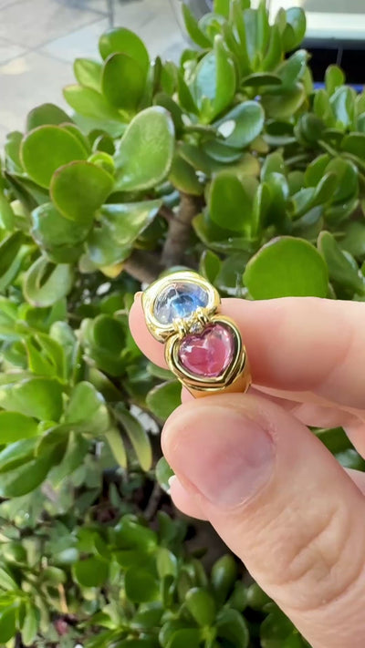 Vintage 18K Heart Cabochon Sapphire Toi et Moi Ring
