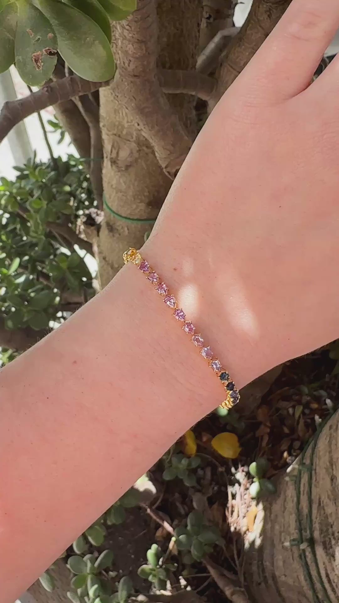 Rainbow Shield Cut 18K Yellow Gold Tennis Bracelet