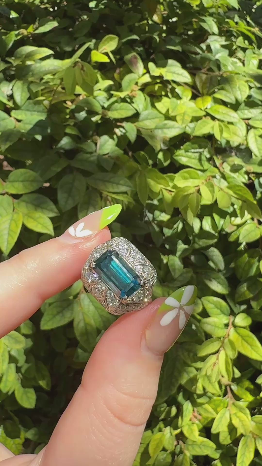 Edwardian Zircon & Diamond Platinum Filigree Ring