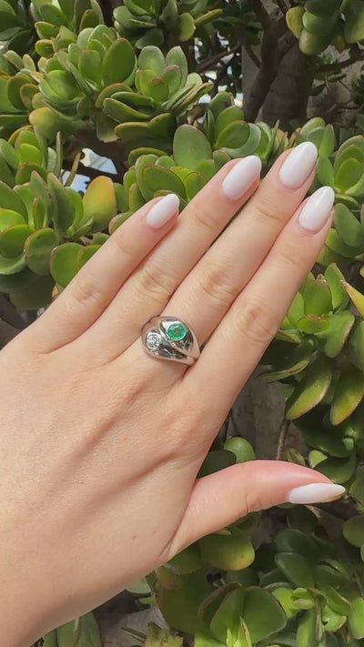 Art Deco Emerald & Diamond Toi et Moi Platinum Ring
