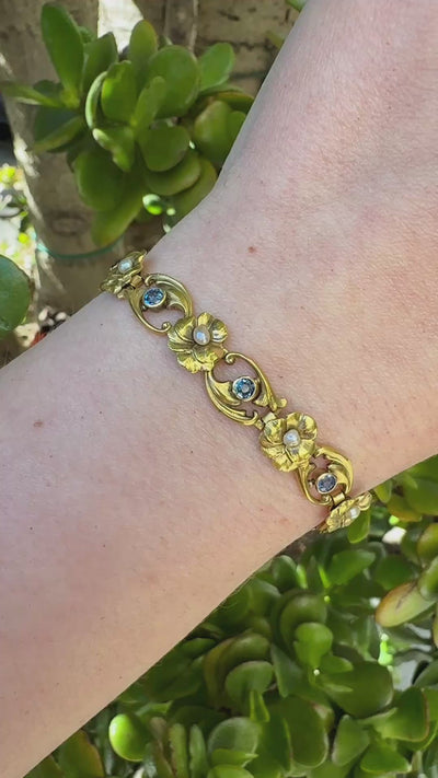 Krementz Arts & Crafts Montana Sapphire Floral Gold Bracelet