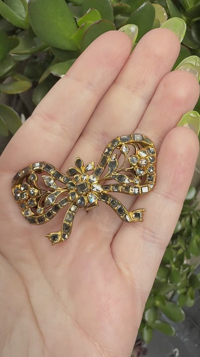 Georgian 18K Yellow Gold Diamond Bow Stomacher Brooch