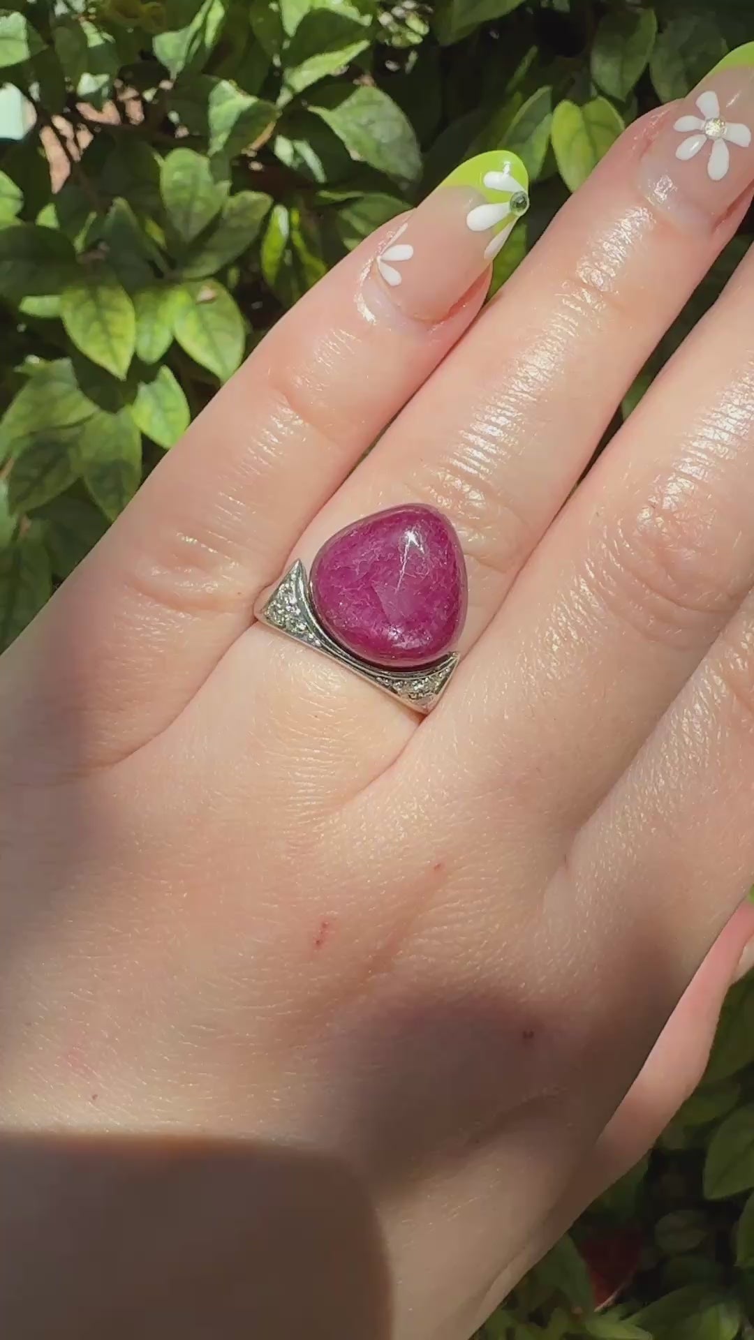 18K Cabochon Ruby & Diamond Ring