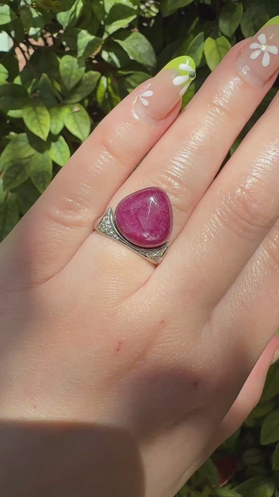 18K Cabochon Ruby & Diamond Ring