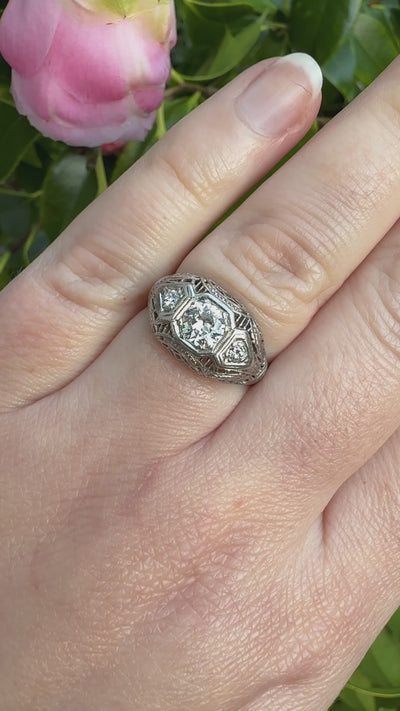 Art Deco Deco Platinum Filigree & Diamond Engagement Ring