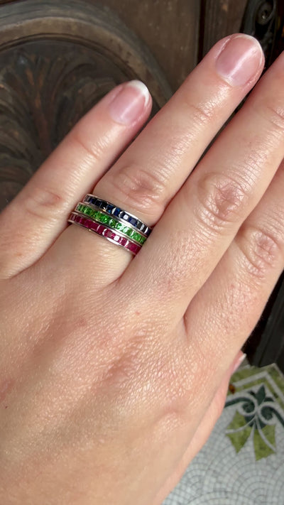 French Cut Gemstone & Diamond Half Eternity Bands