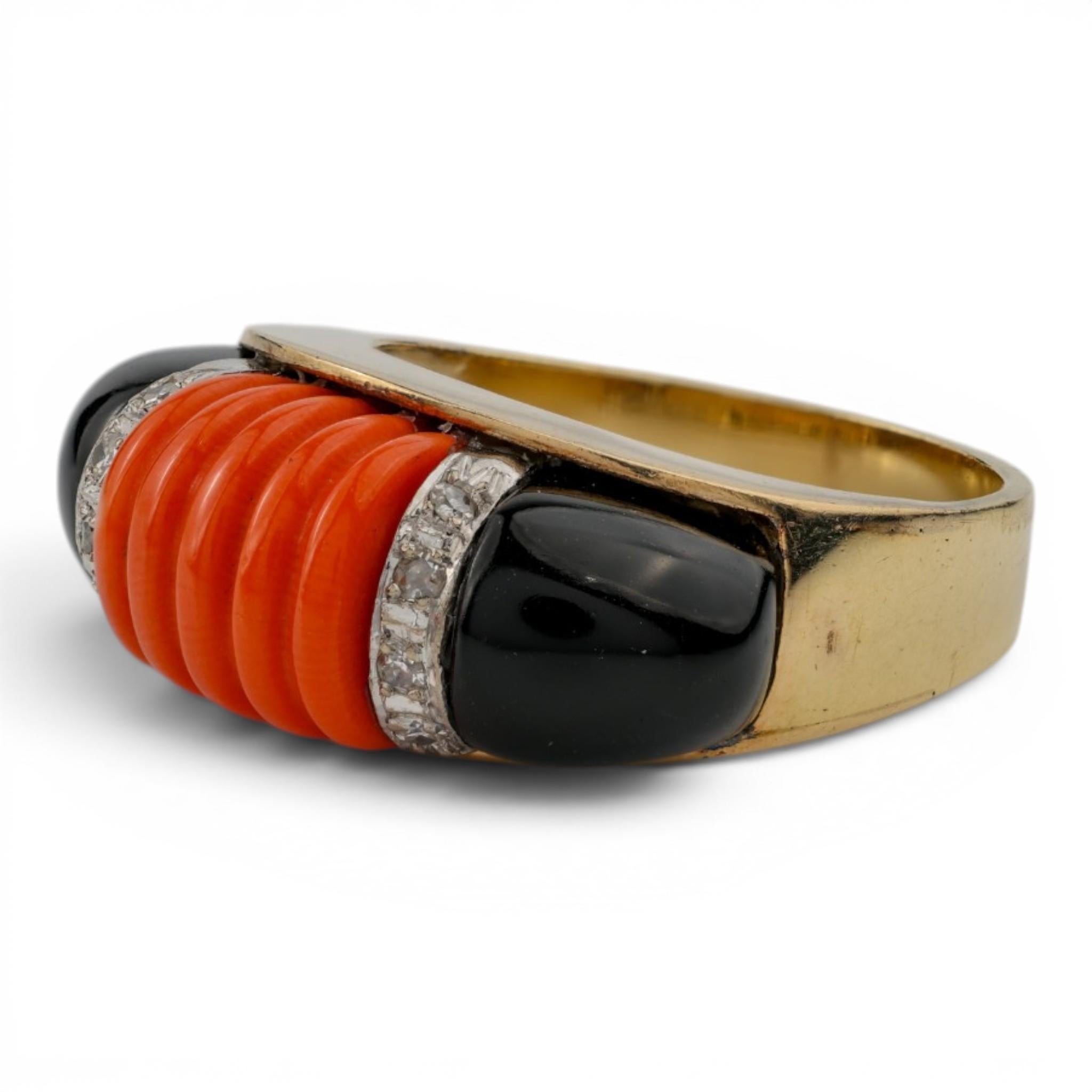 Vintage Art Deco Inspired Coral Onyx Diamond Ring