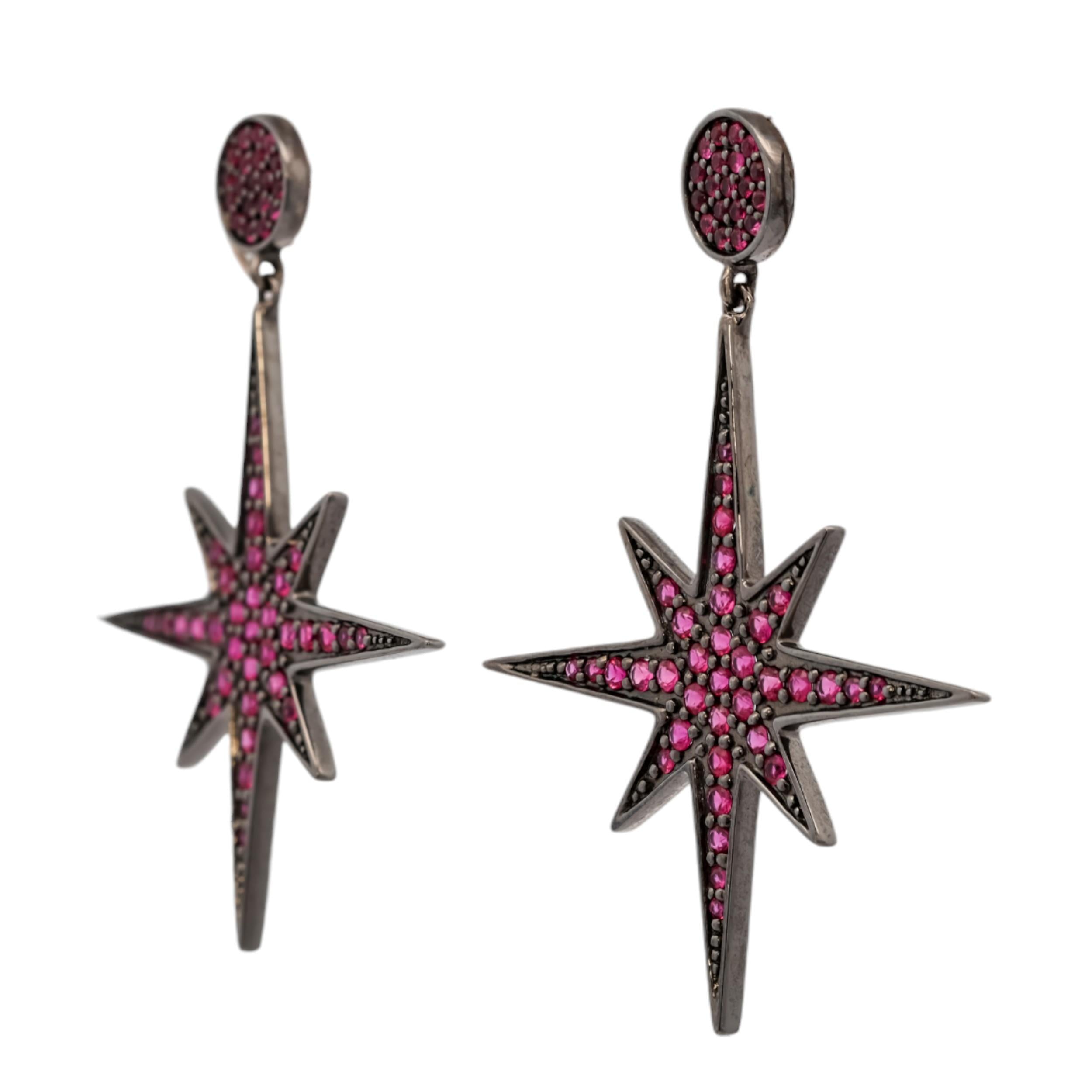 Sydney Evan Ruby & Black Gold Starburst Earrings