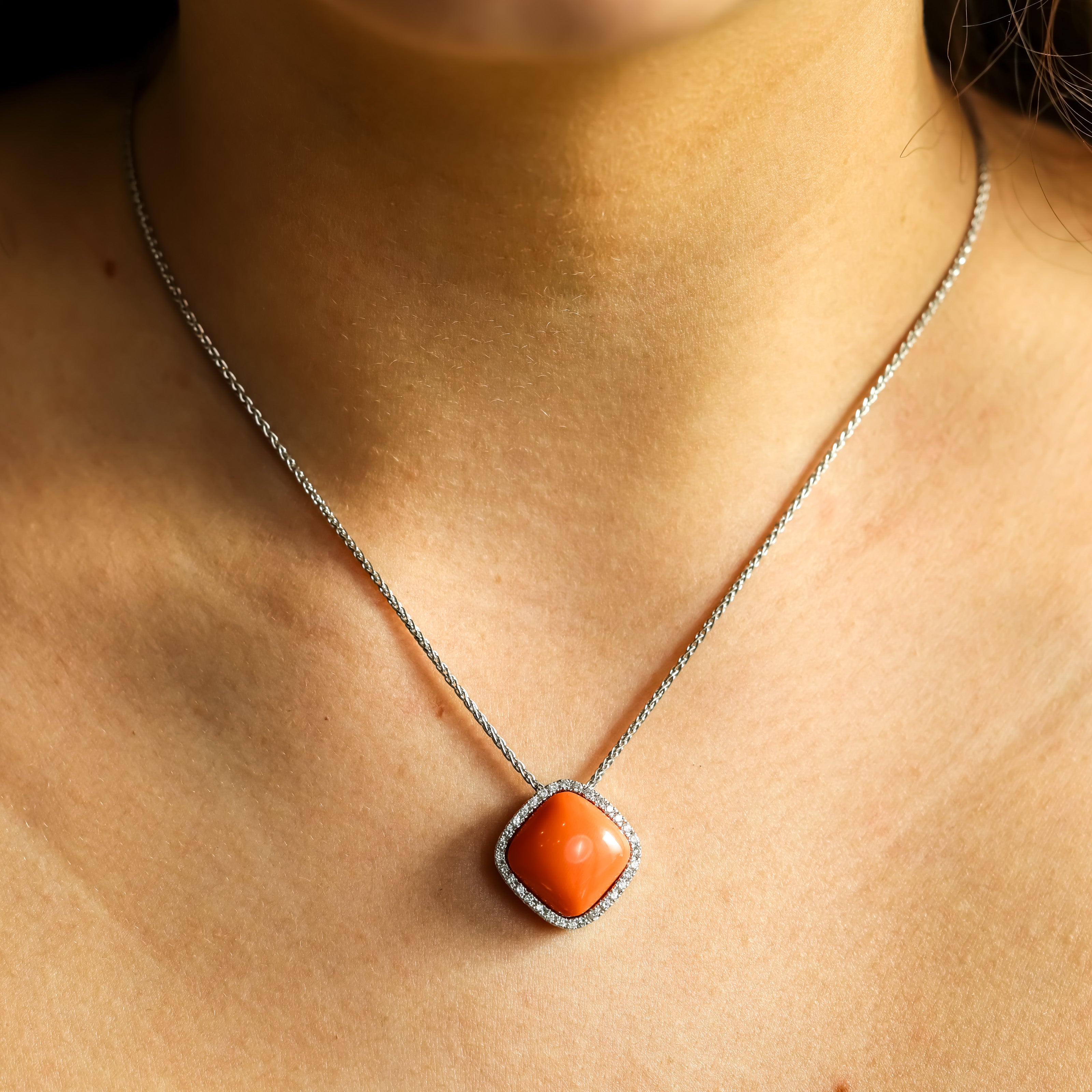Momo Coral & Natural Diamond Pendant Necklace
